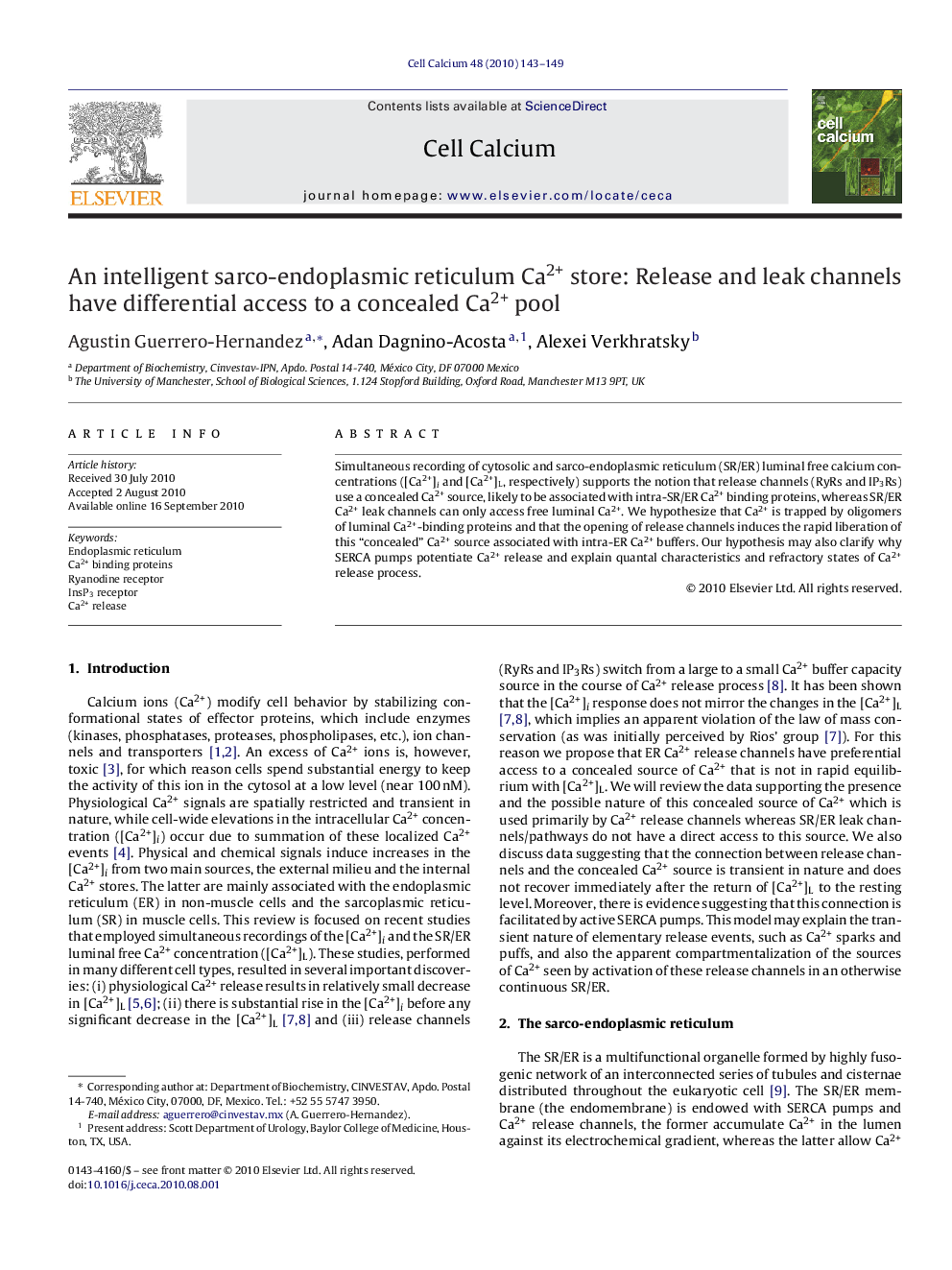 عکس صفحه اول مقاله: An intelligent sarco-endoplasmic reticulum Ca2+ store: Release and leak channels have differential access to a concealed Ca2+ pool An intelligent sarco-endoplasmic reticulum Ca2+ store: Release and leak channels have differential access to a concealed Ca2+ pool