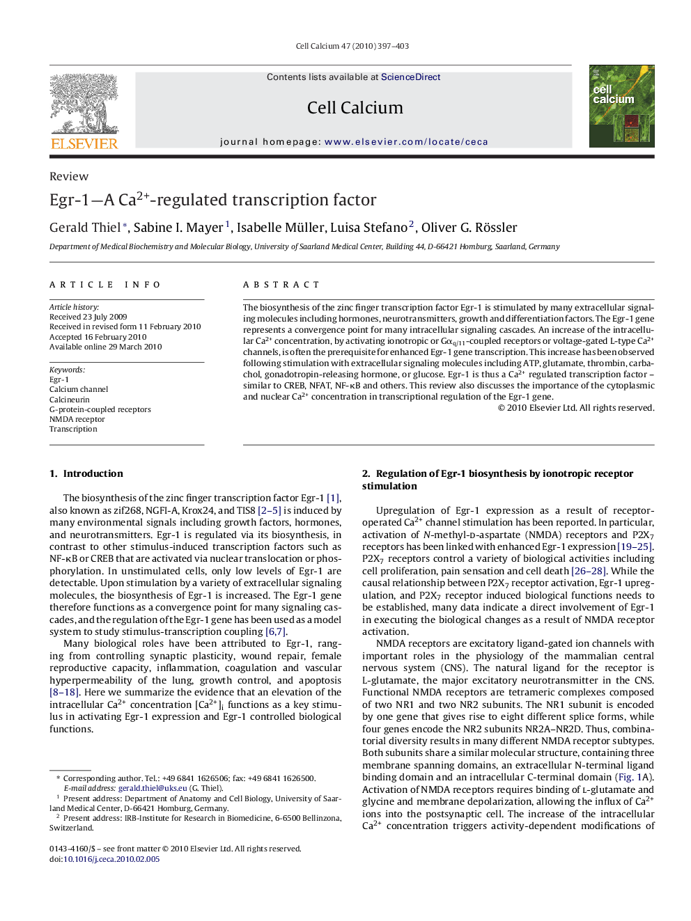 Egr-1—A Ca2+-regulated transcription factor