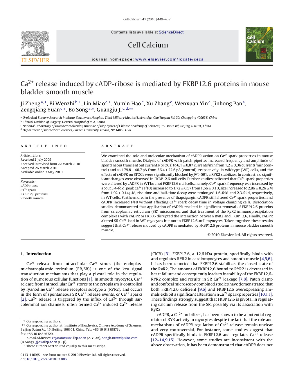 Ca2+ release induced by cADP-ribose is mediated by FKBP12.6 proteins in mouse bladder smooth muscle