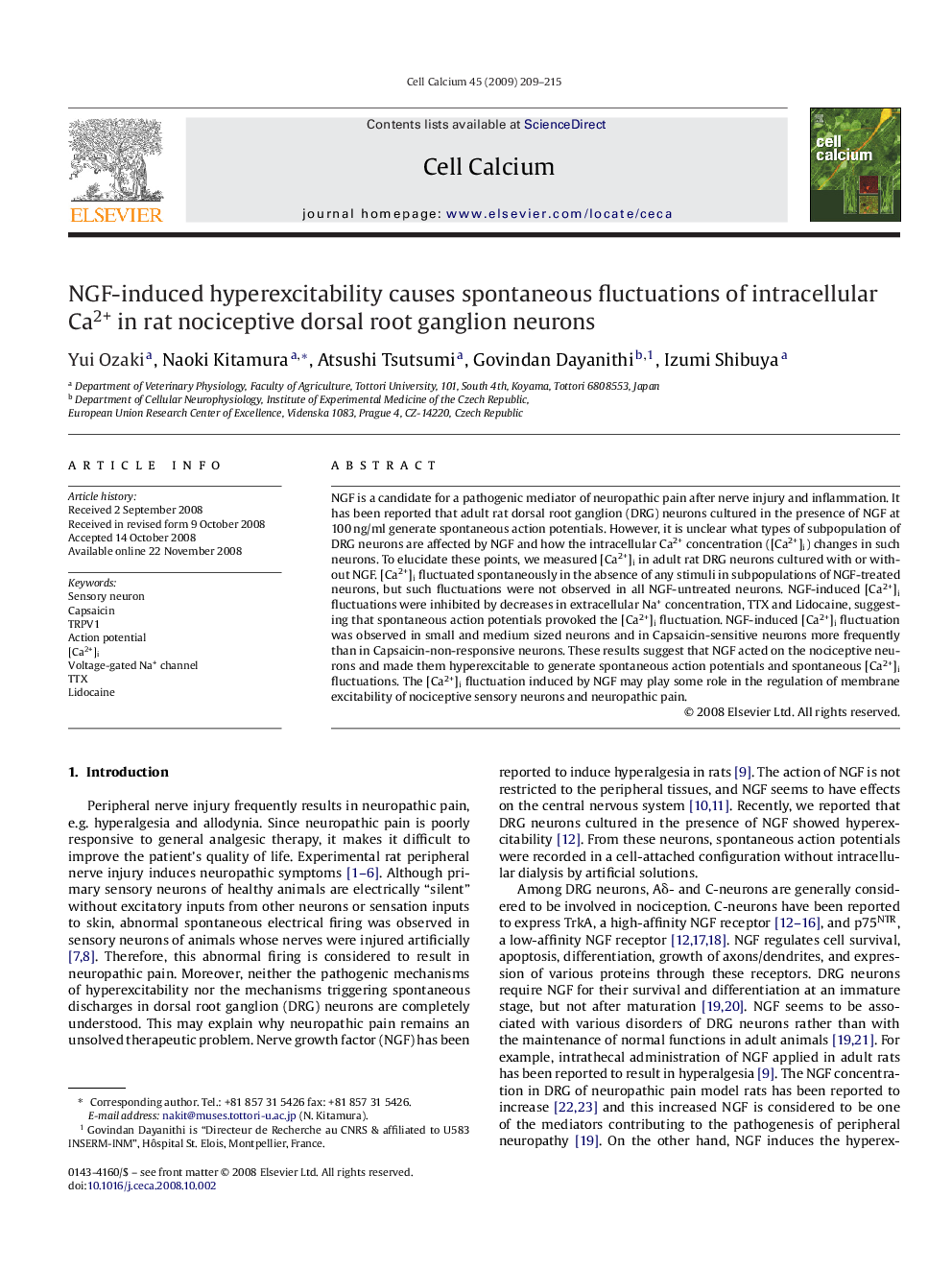 عکس صفحه اول مقاله: NGF-induced hyperexcitability causes spontaneous fluctuations of intracellular Ca2+ in rat nociceptive dorsal root ganglion neurons NGF-induced hyperexcitability causes spontaneous fluctuations of intracellular Ca2+ in rat nociceptive dorsal root ganglion neurons