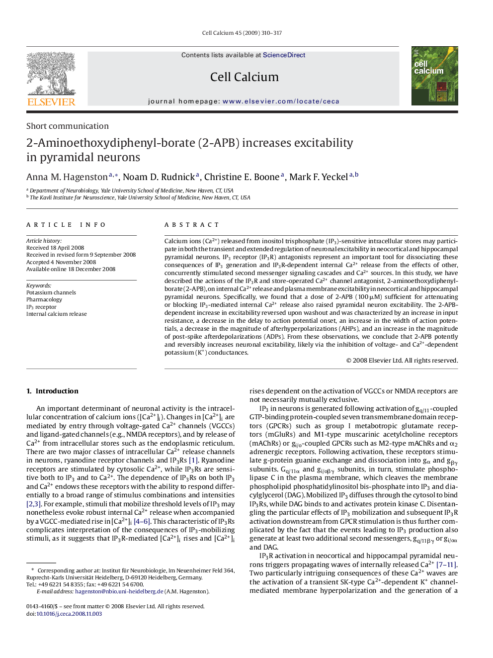 2-Aminoethoxydiphenyl-borate (2-APB) increases excitability in pyramidal neurons