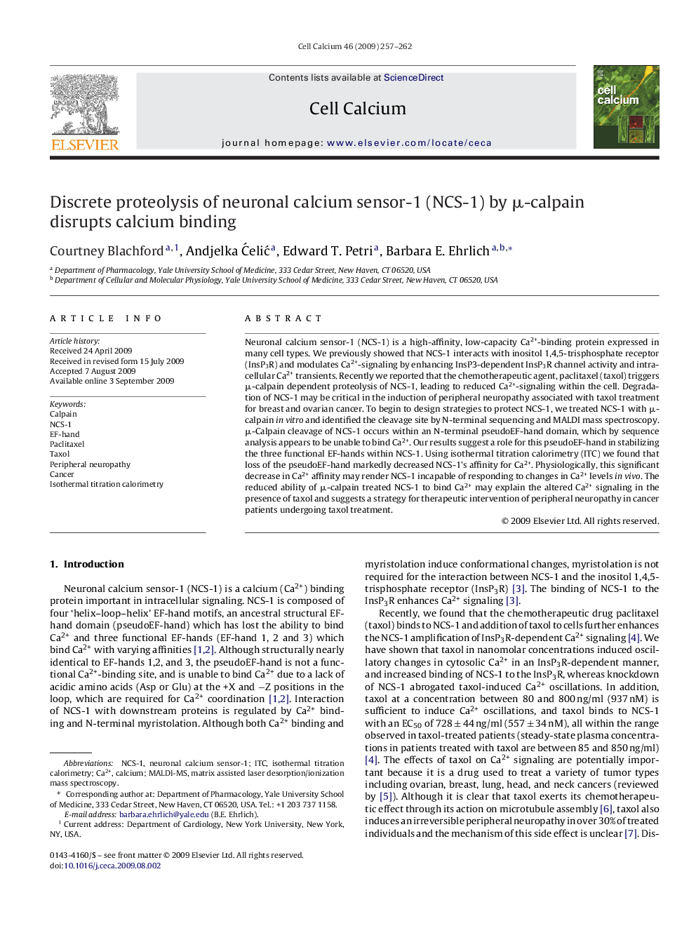 Discrete proteolysis of neuronal calcium sensor-1 (NCS-1) by μ-calpain disrupts calcium binding