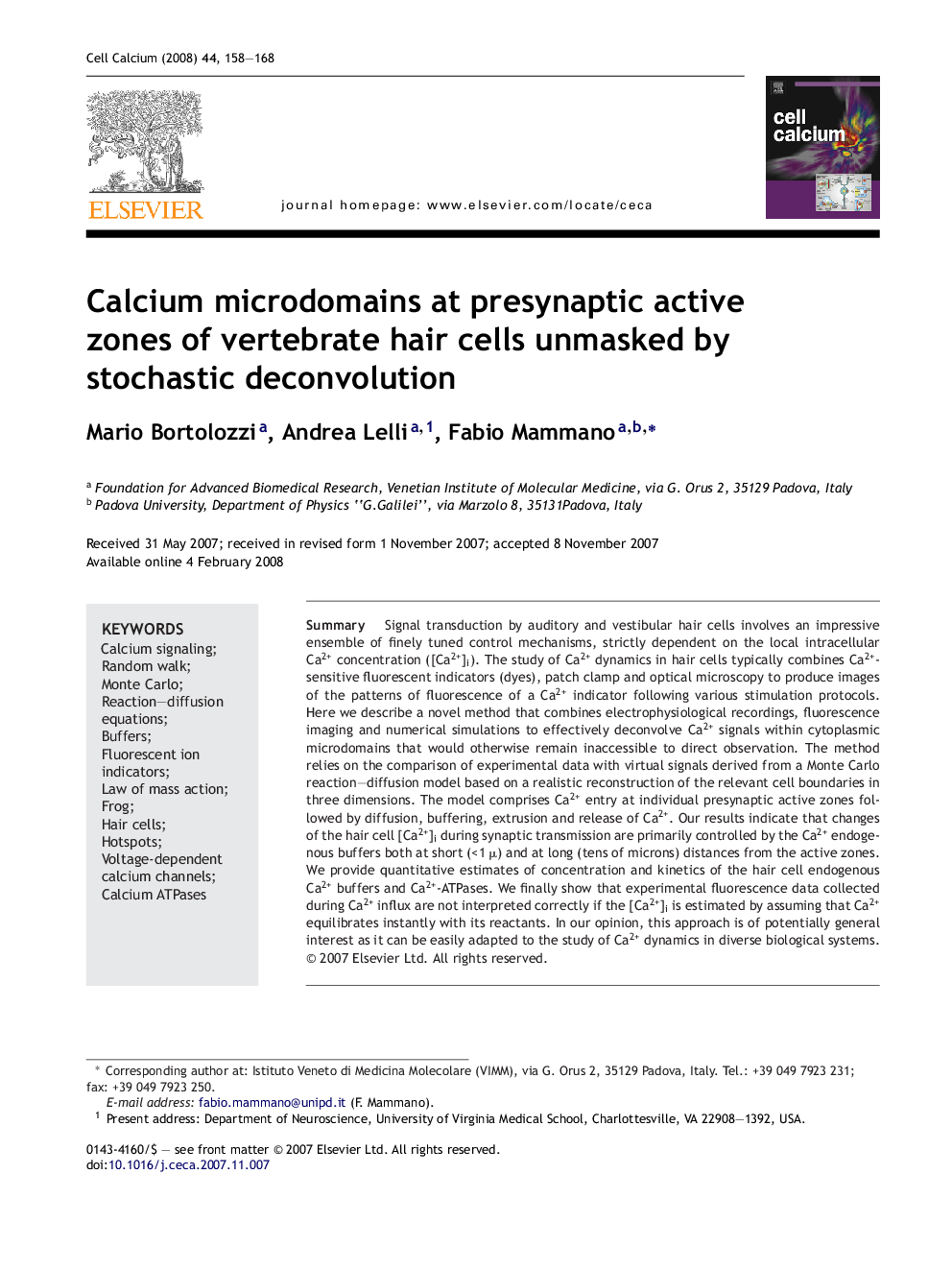 Calcium microdomains at presynaptic active zones of vertebrate hair cells unmasked by stochastic deconvolution