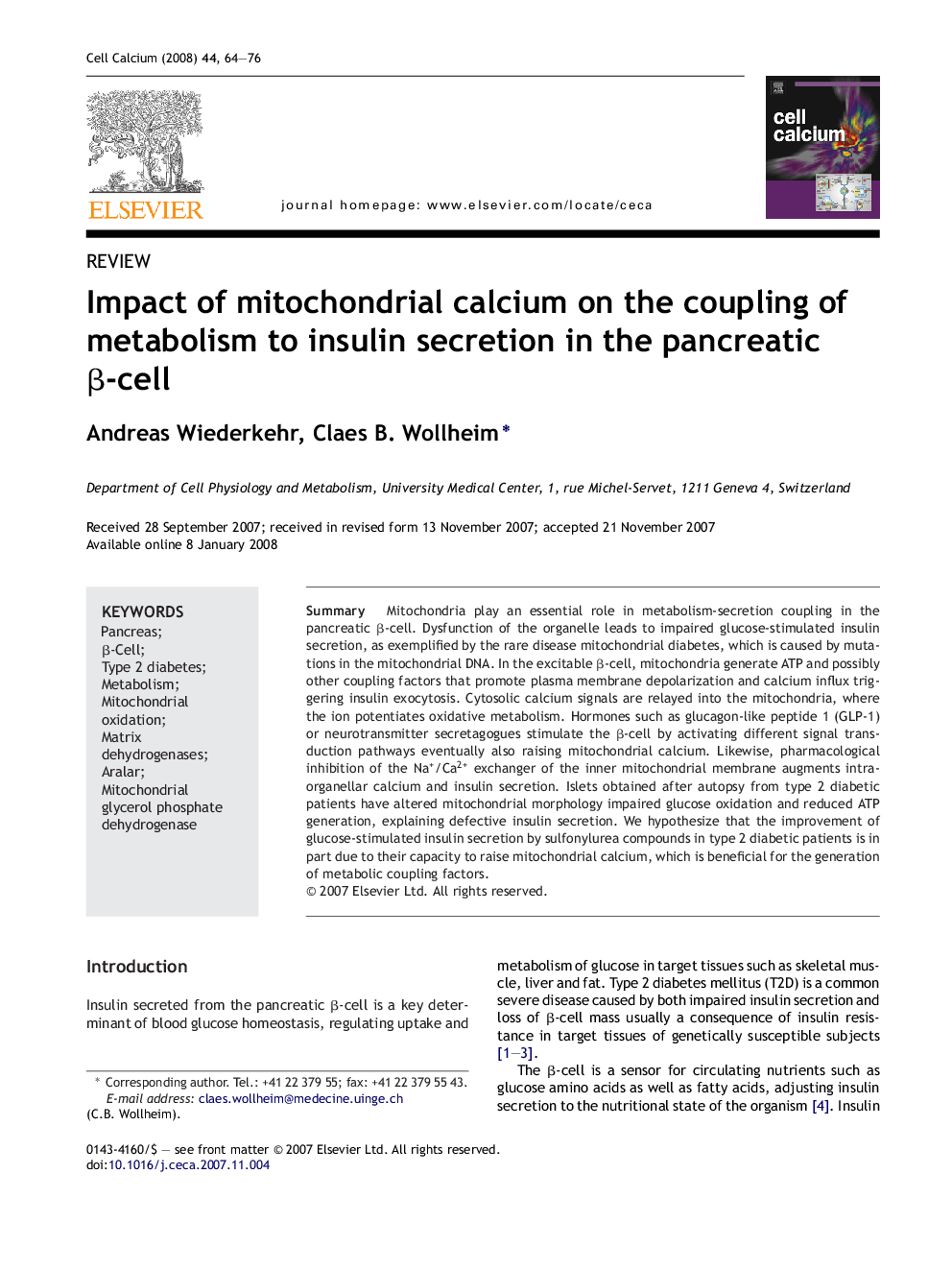 Impact of mitochondrial calcium on the coupling of metabolism to insulin secretion in the pancreatic β-cell