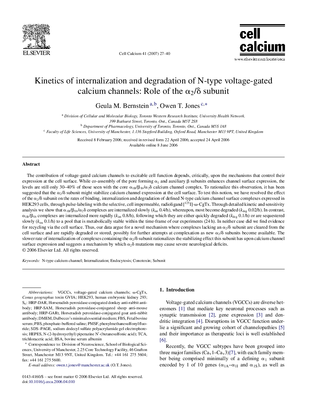 Kinetics of internalization and degradation of N-type voltage-gated calcium channels: Role of the α2/δ subunit