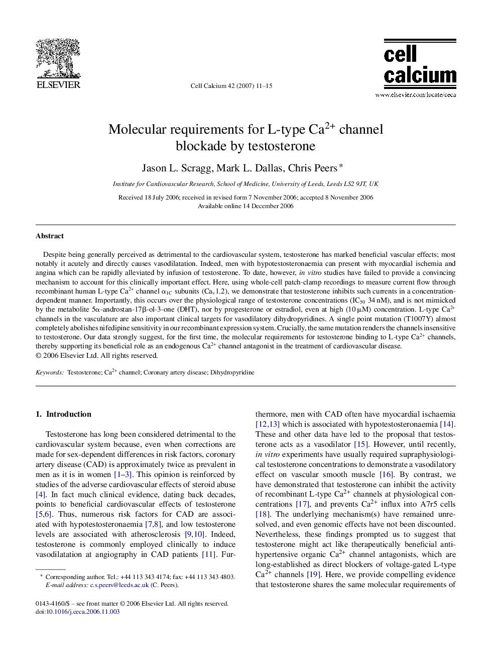 Molecular requirements for L-type Ca2+ channel blockade by testosterone