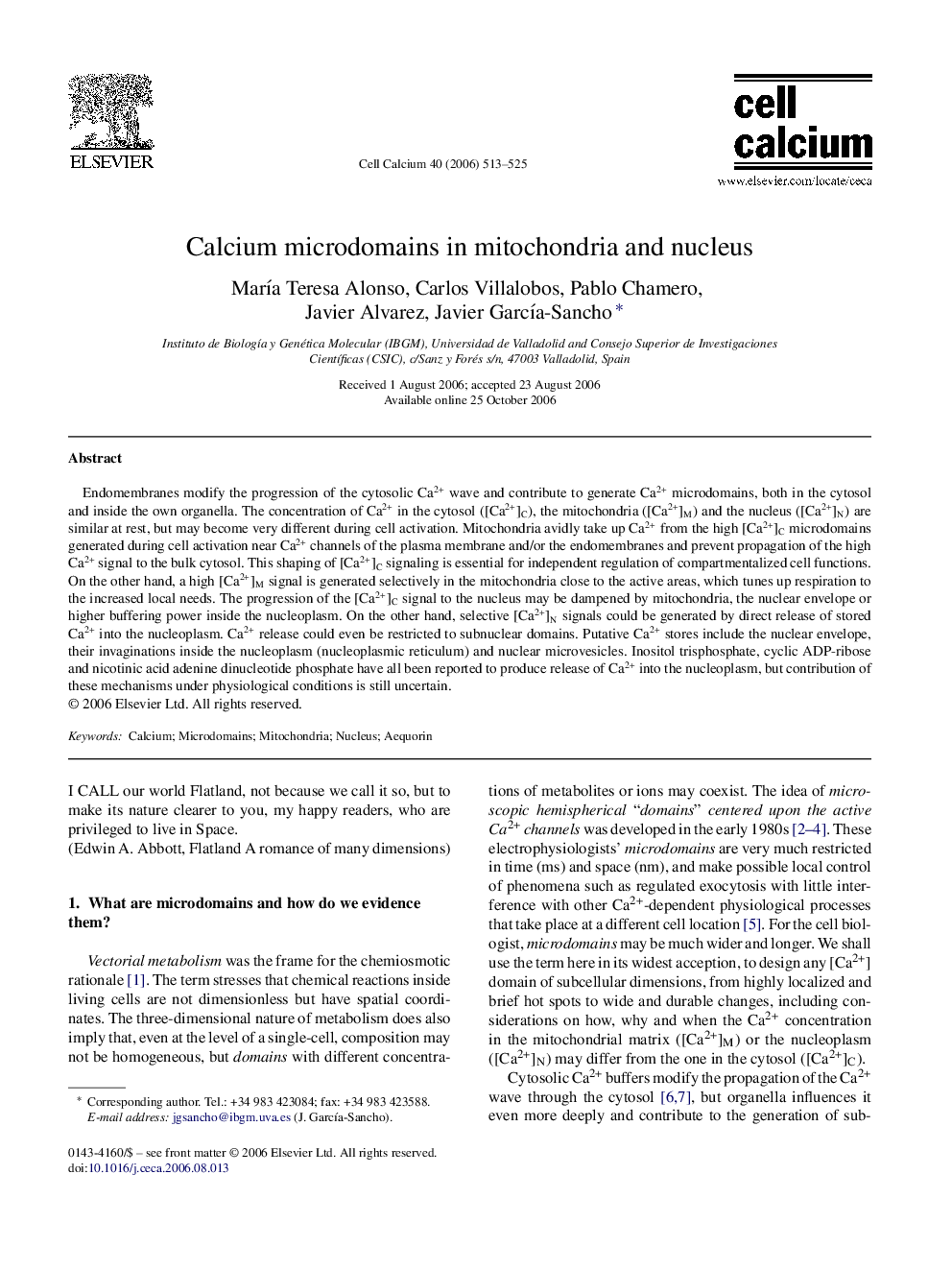 Calcium microdomains in mitochondria and nucleus