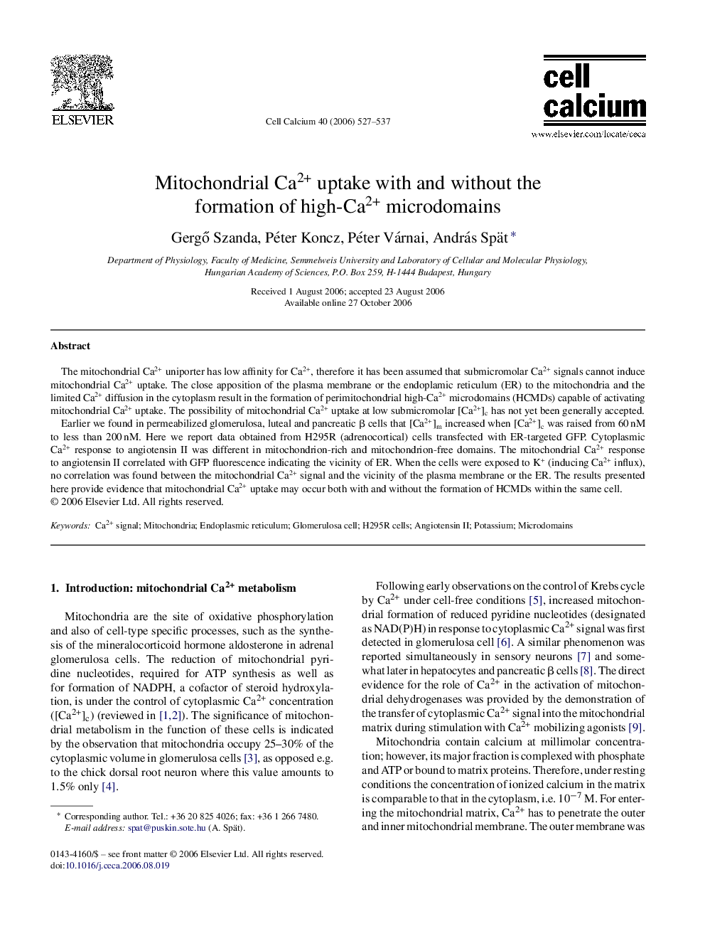 Mitochondrial Ca2+ uptake with and without the formation of high-Ca2+ microdomains