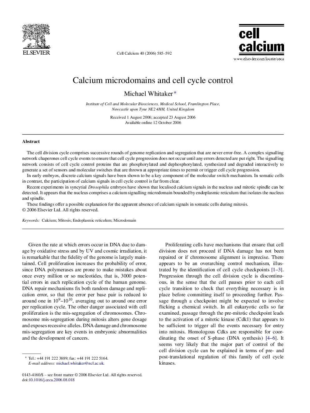 Calcium microdomains and cell cycle control