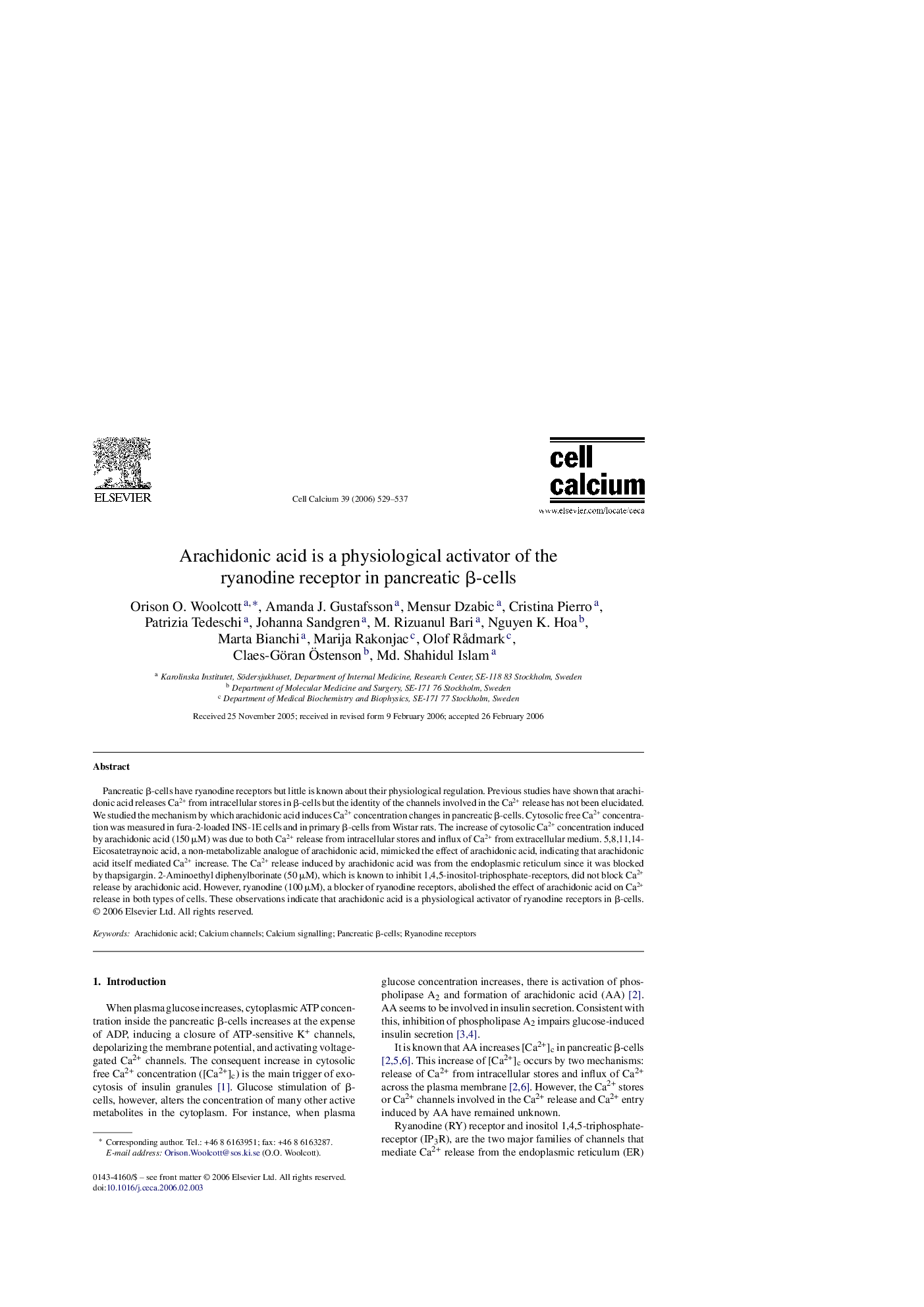عکس صفحه اول مقاله: Arachidonic acid is a physiological activator of the ryanodine receptor in pancreatic β-cells Arachidonic acid is a physiological activator of the ryanodine receptor in pancreatic β-cells