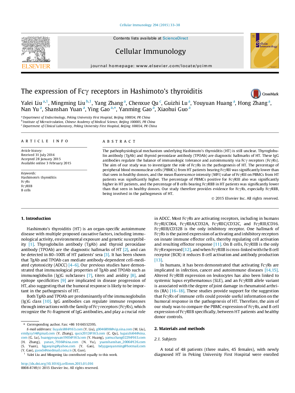 The expression of Fcγ receptors in Hashimoto’s thyroiditis