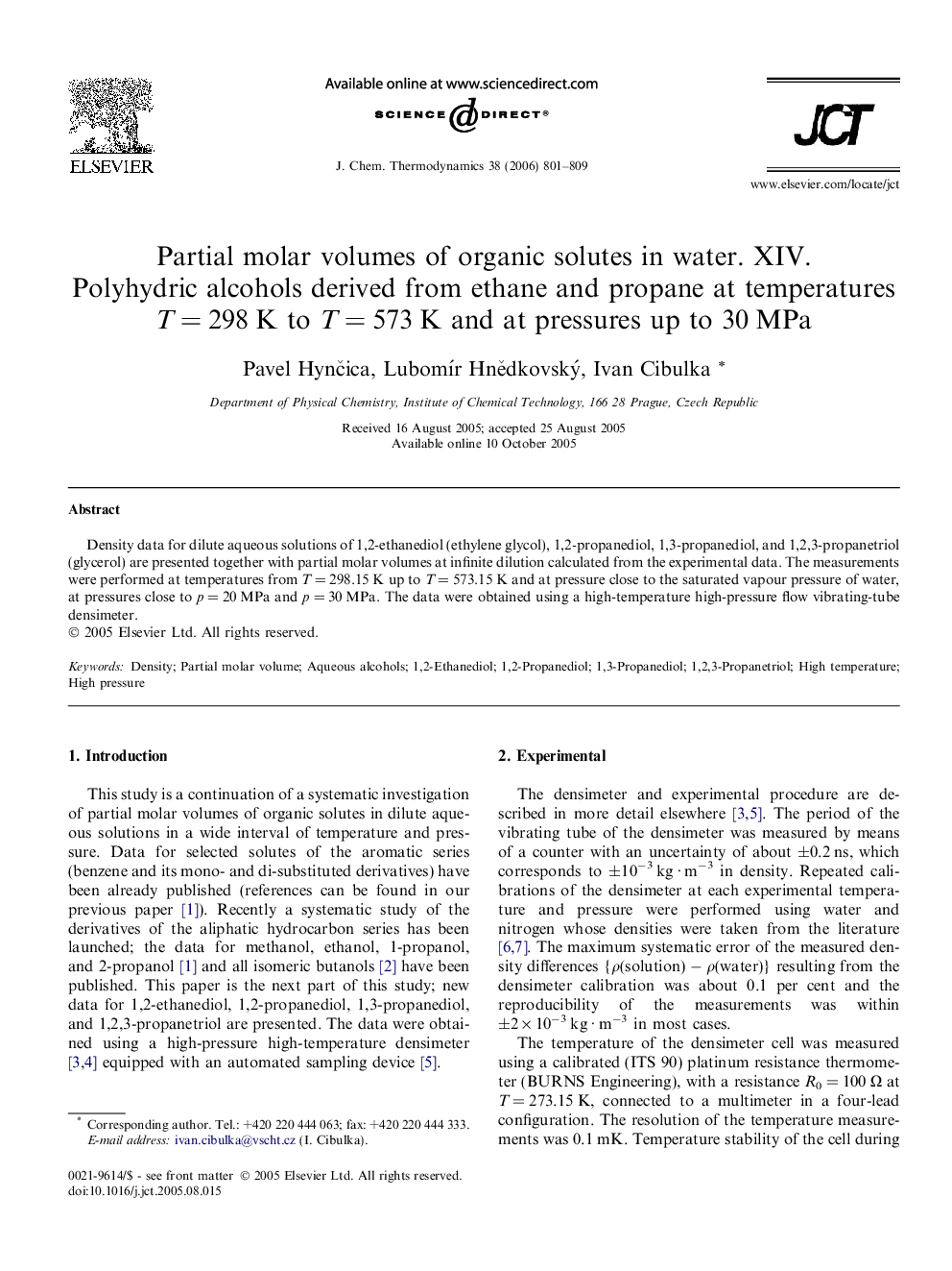 عکس صفحه اول مقاله: Partial molar volumes of organic solutes in water. XIV. Polyhydric alcohols derived from ethane and propane at temperatures T = 298 K to T = 573 K and at pressures up to 30 MPa Partial molar volumes of organic solutes in water. XIV. Polyhydric alcohols derived from ethane and propane at temperatures T = 298 K to T = 573 K and at pressures up to 30 MPa