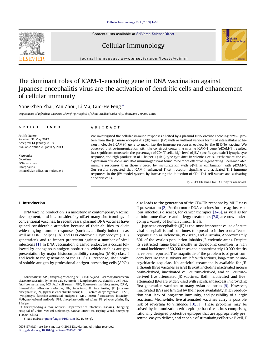 The dominant roles of ICAM-1-encoding gene in DNA vaccination against Japanese encephalitis virus are the activation of dendritic cells and enhancement of cellular immunity