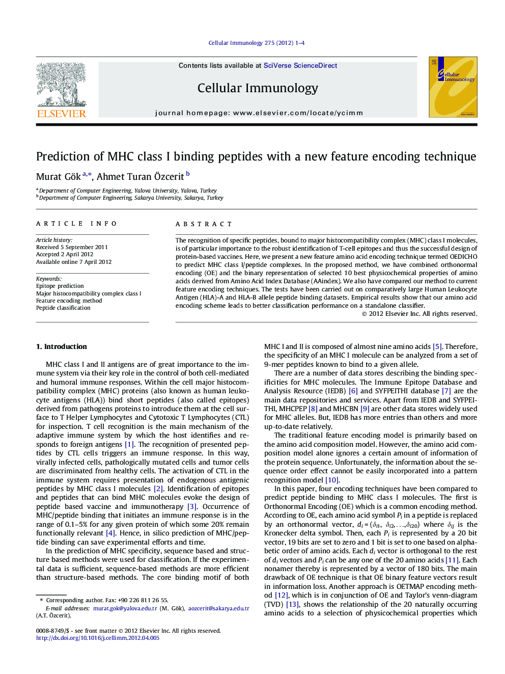 Prediction of MHC class I binding peptides with a new feature encoding technique