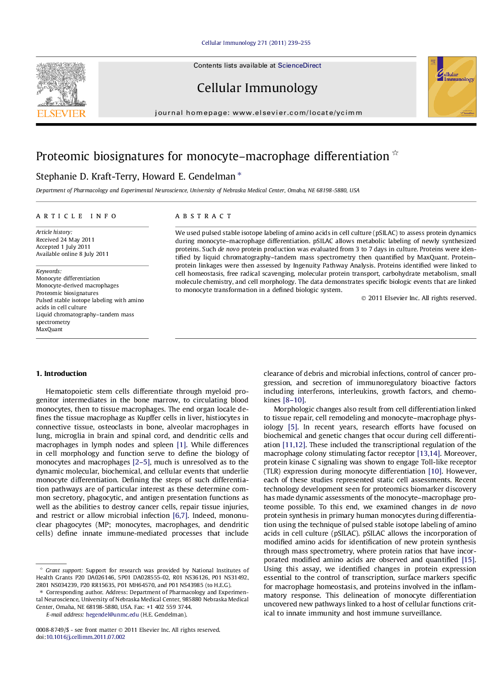 Proteomic biosignatures for monocyte–macrophage differentiation 