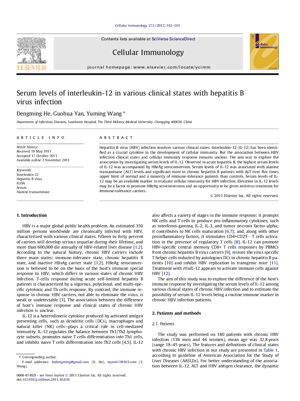 Serum levels of interleukin-12 in various clinical states with hepatitis B virus infection