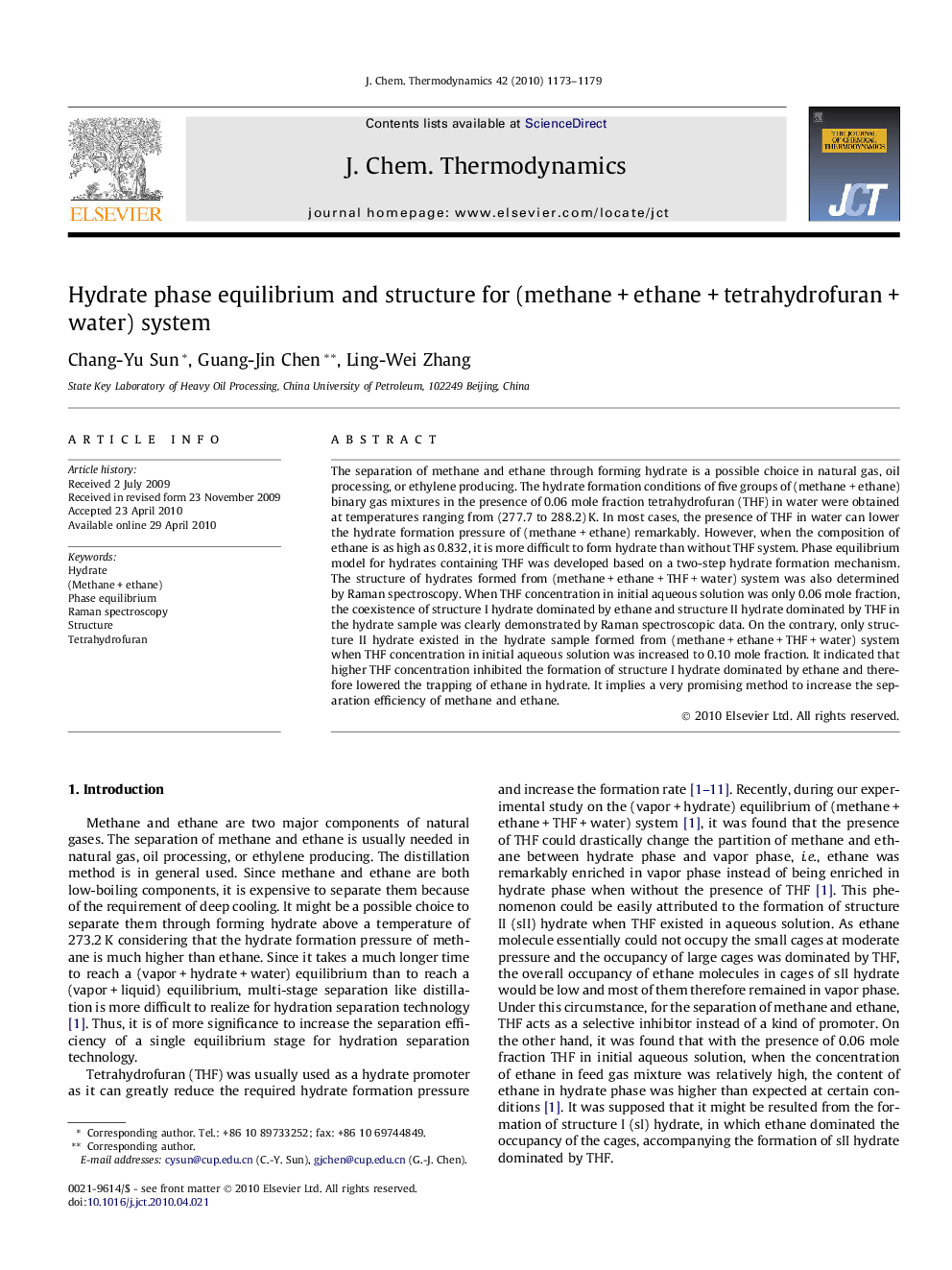 Hydrate phase equilibrium and structure for (methane + ethane + tetrahydrofuran + water) system