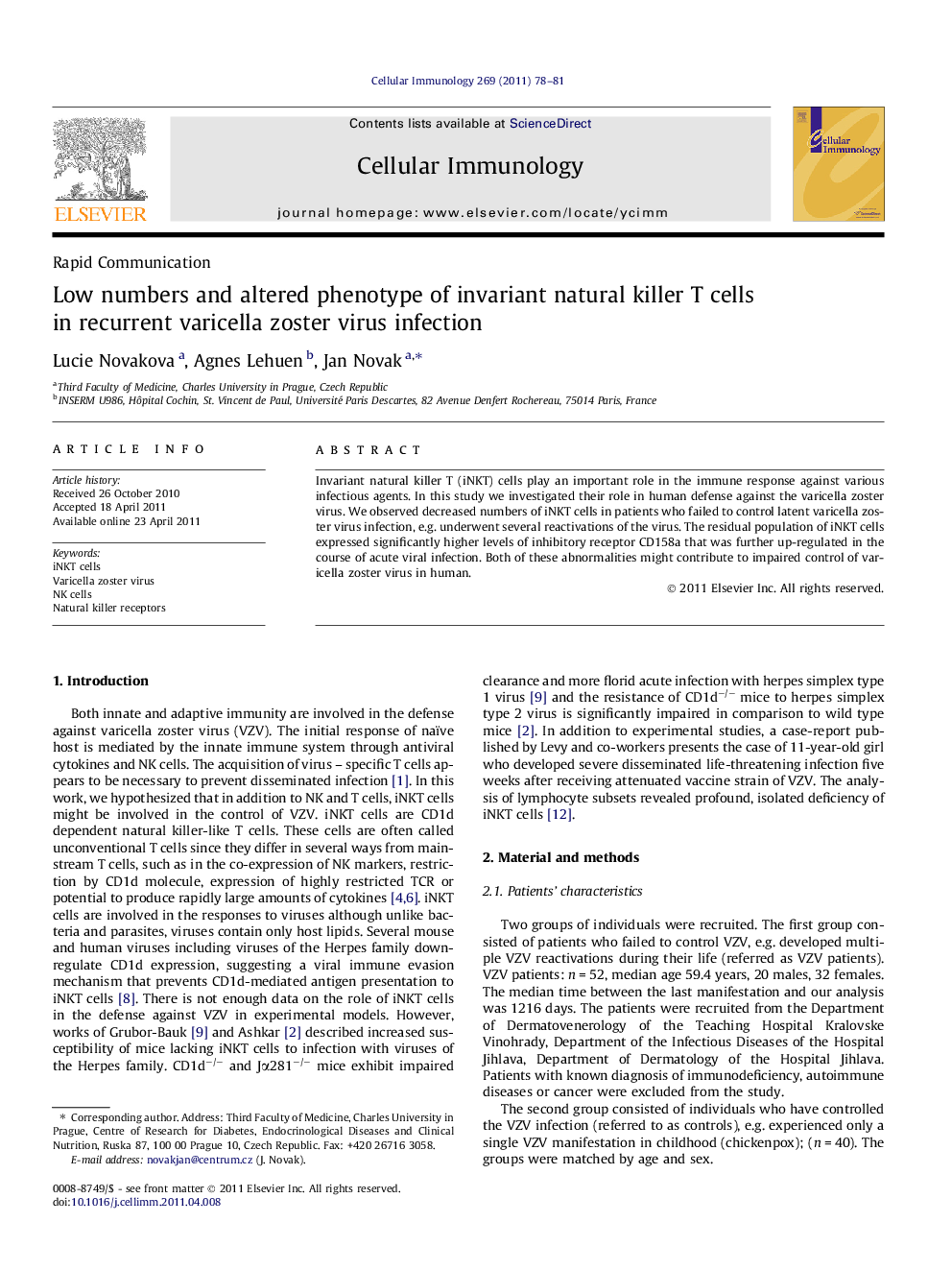 Low numbers and altered phenotype of invariant natural killer T cells in recurrent varicella zoster virus infection