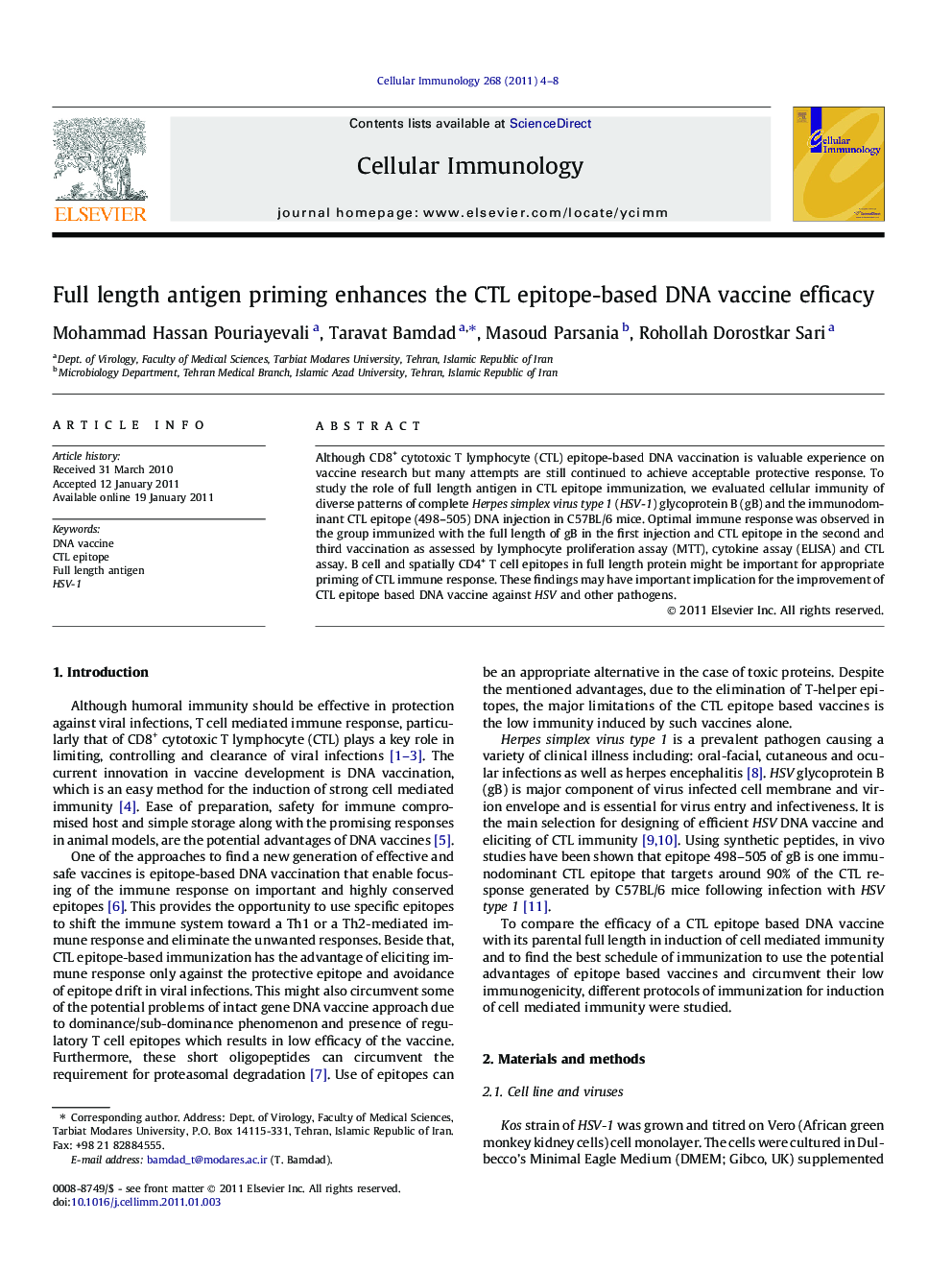 Full length antigen priming enhances the CTL epitope-based DNA vaccine efficacy