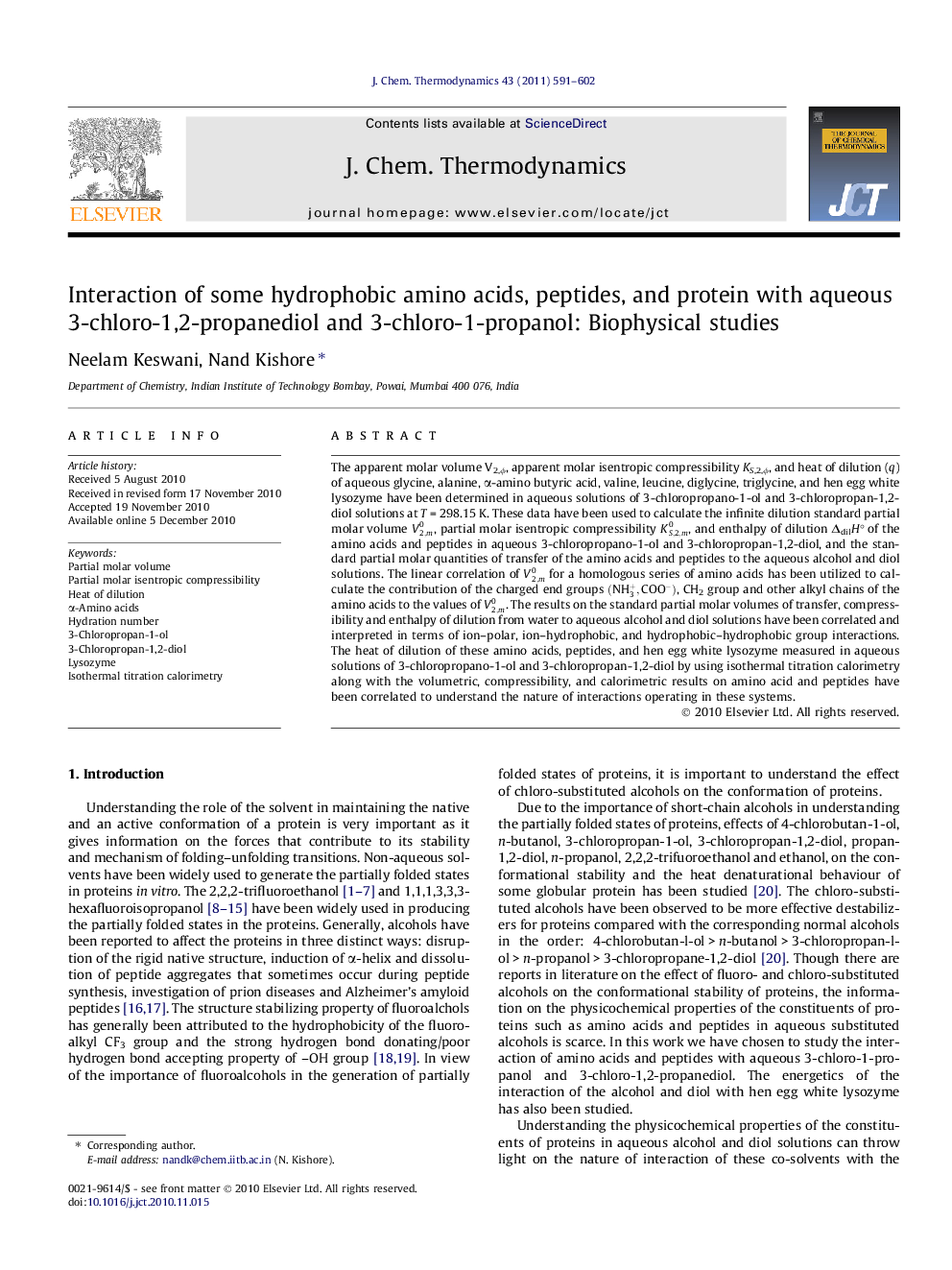 Interaction of some hydrophobic amino acids, peptides, and protein with aqueous 3-chloro-1,2-propanediol and 3-chloro-1-propanol: Biophysical studies