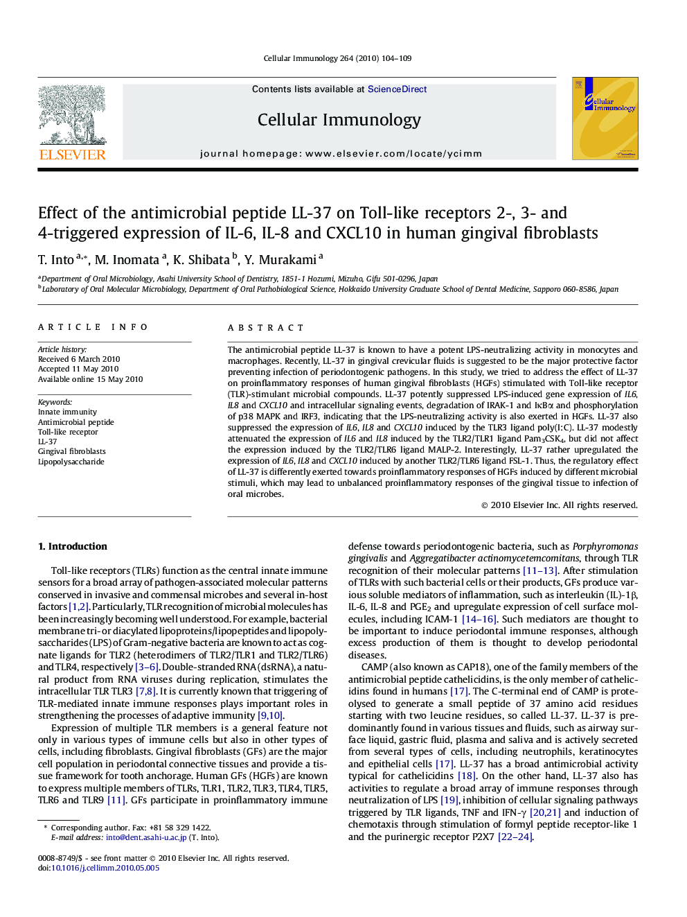 Effect of the antimicrobial peptide LL-37 on Toll-like receptors 2-, 3- and 4-triggered expression of IL-6, IL-8 and CXCL10 in human gingival fibroblasts