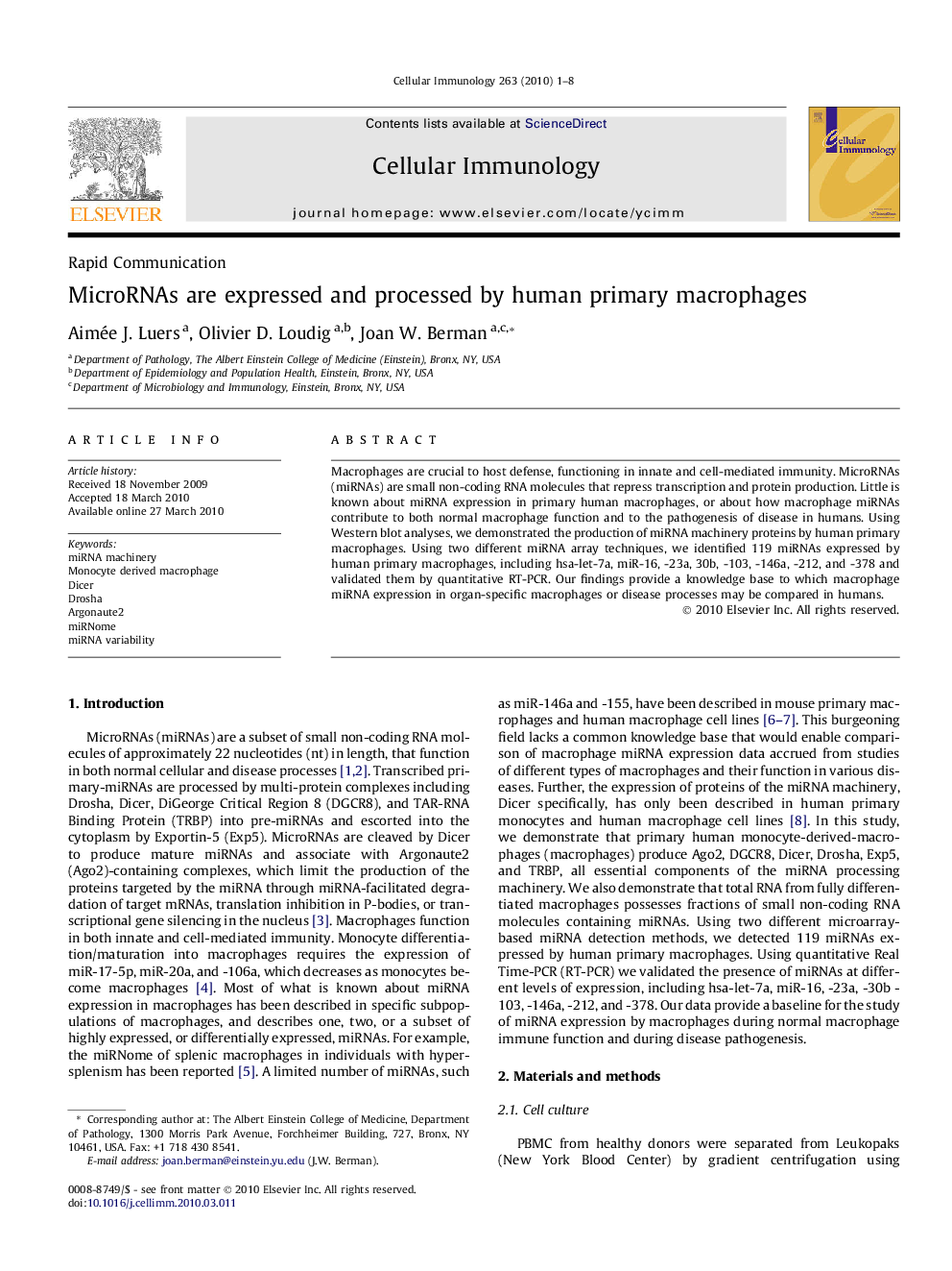 MicroRNAs are expressed and processed by human primary macrophages