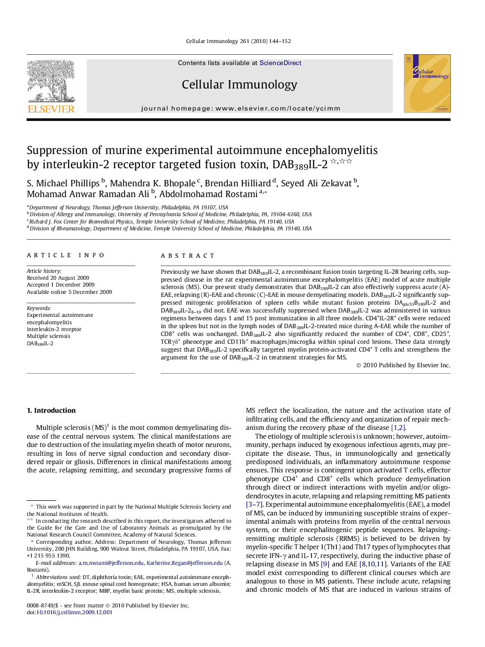 Suppression of murine experimental autoimmune encephalomyelitis by interleukin-2 receptor targeted fusion toxin, DAB389IL-2 