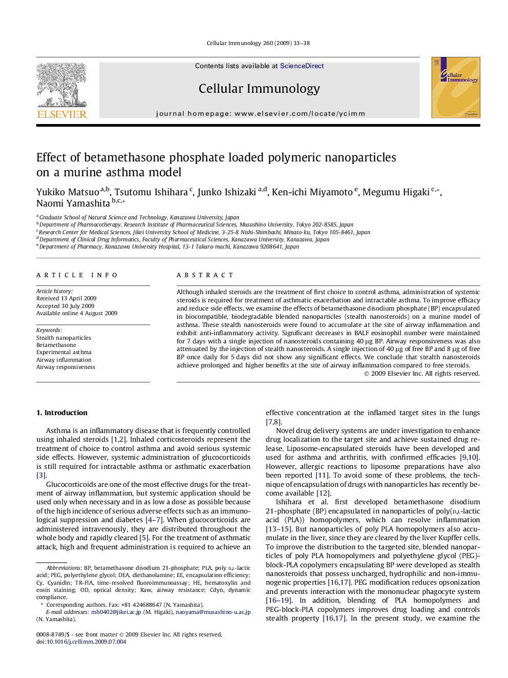 Effect of betamethasone phosphate loaded polymeric nanoparticles on a murine asthma model