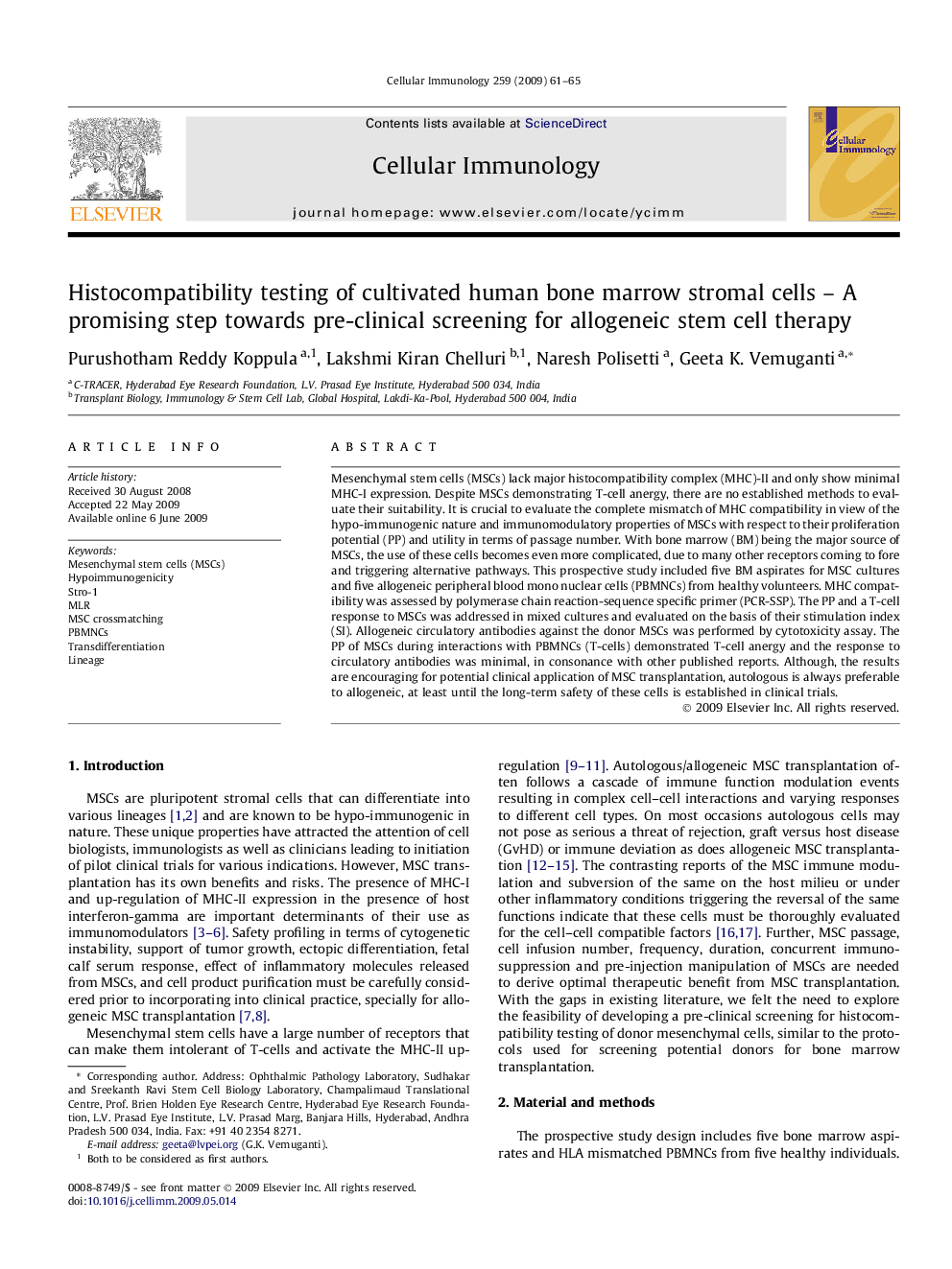 Histocompatibility testing of cultivated human bone marrow stromal cells – A promising step towards pre-clinical screening for allogeneic stem cell therapy