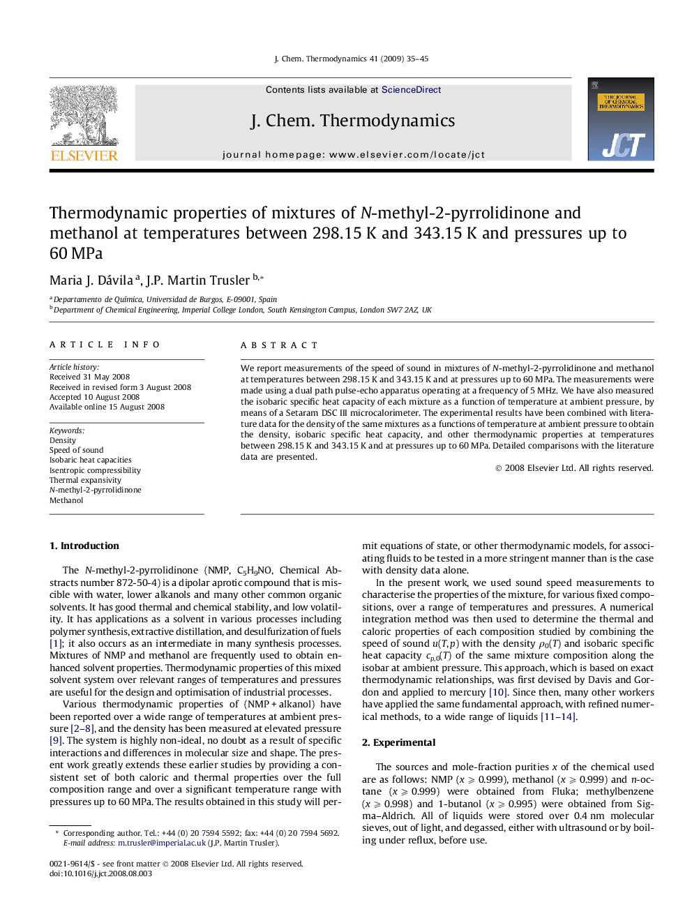 Thermodynamic properties of mixtures of N-methyl-2-pyrrolidinone and methanol at temperatures between 298.15 K and 343.15 K and pressures up to 60 MPa