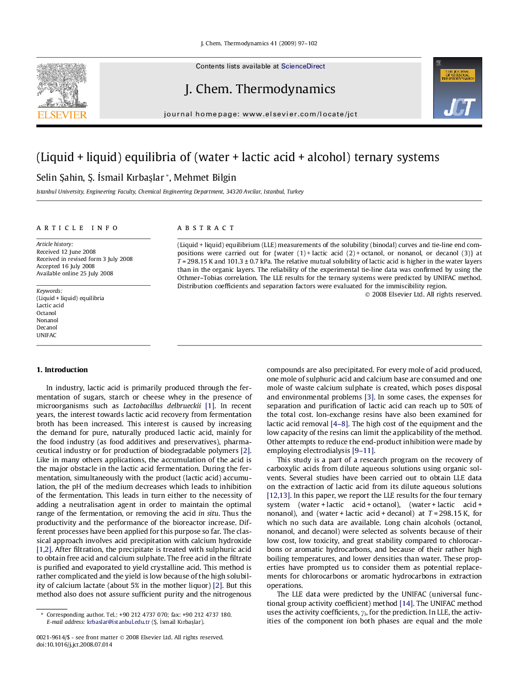 (Liquid + liquid) equilibria of (water + lactic acid + alcohol) ternary systems