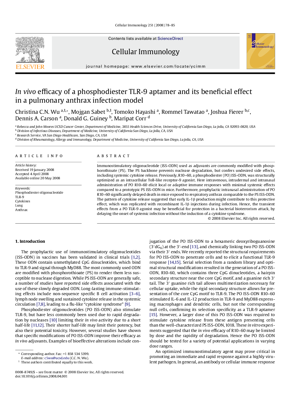 In vivo efficacy of a phosphodiester TLR-9 aptamer and its beneficial effect in a pulmonary anthrax infection model