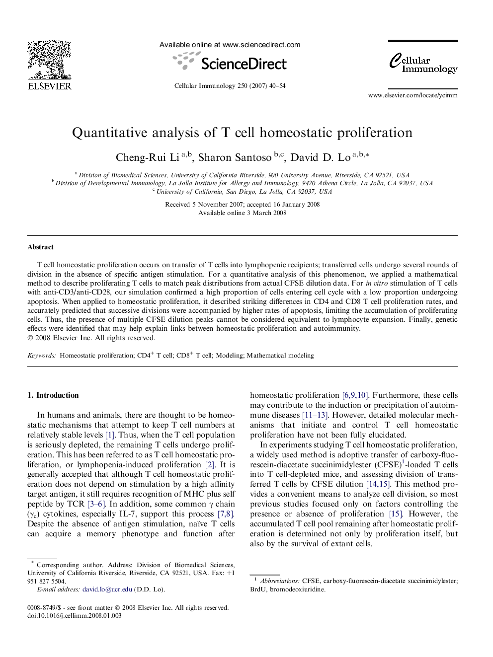 Quantitative analysis of T cell homeostatic proliferation