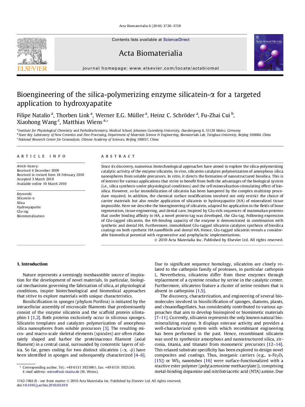 Bioengineering of the silica-polymerizing enzyme silicatein-α for a targeted application to hydroxyapatite