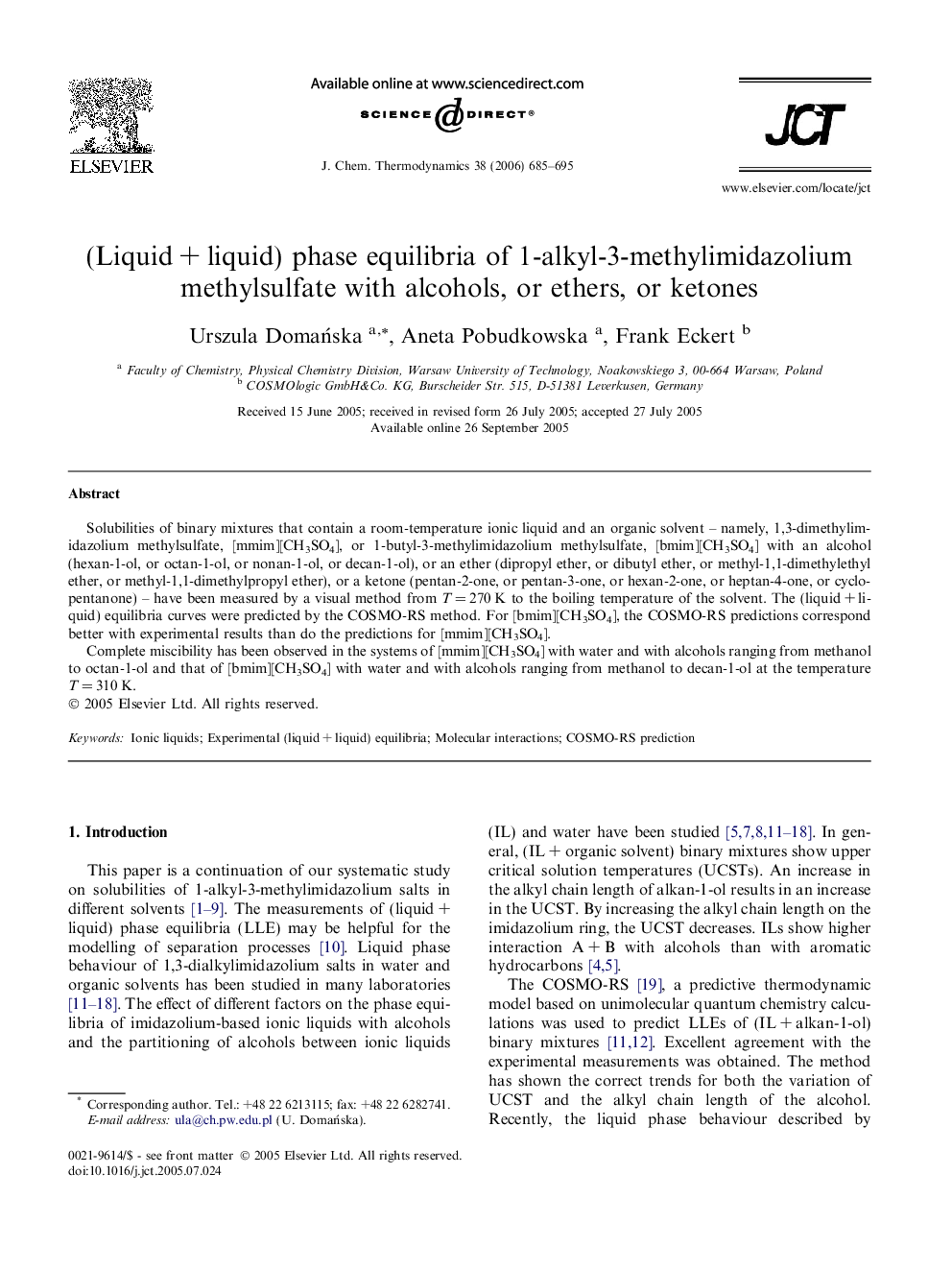 (Liquid + liquid) phase equilibria of 1-alkyl-3-methylimidazolium methylsulfate with alcohols, or ethers, or ketones