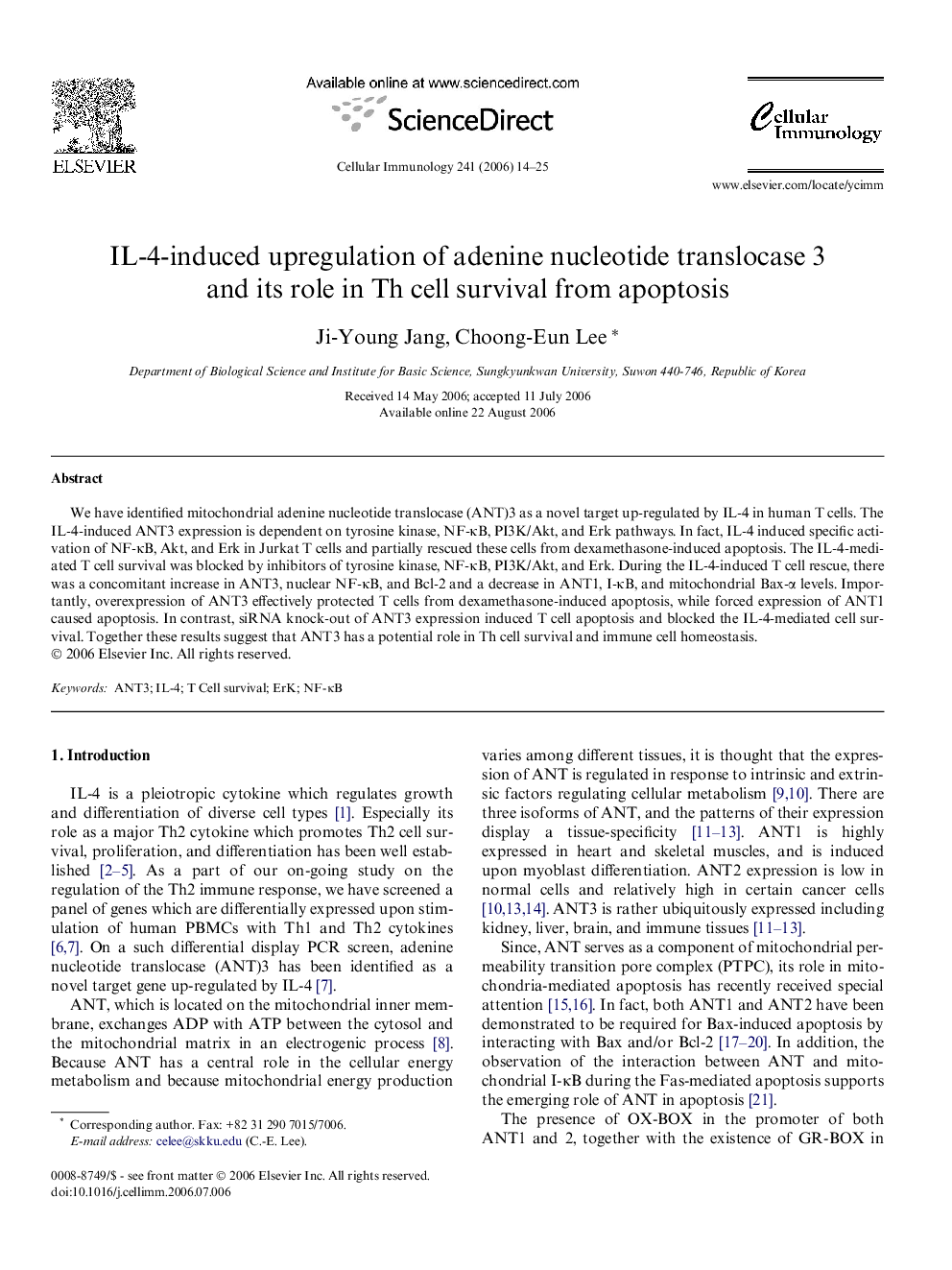 IL-4-induced upregulation of adenine nucleotide translocase 3 and its role in Th cell survival from apoptosis