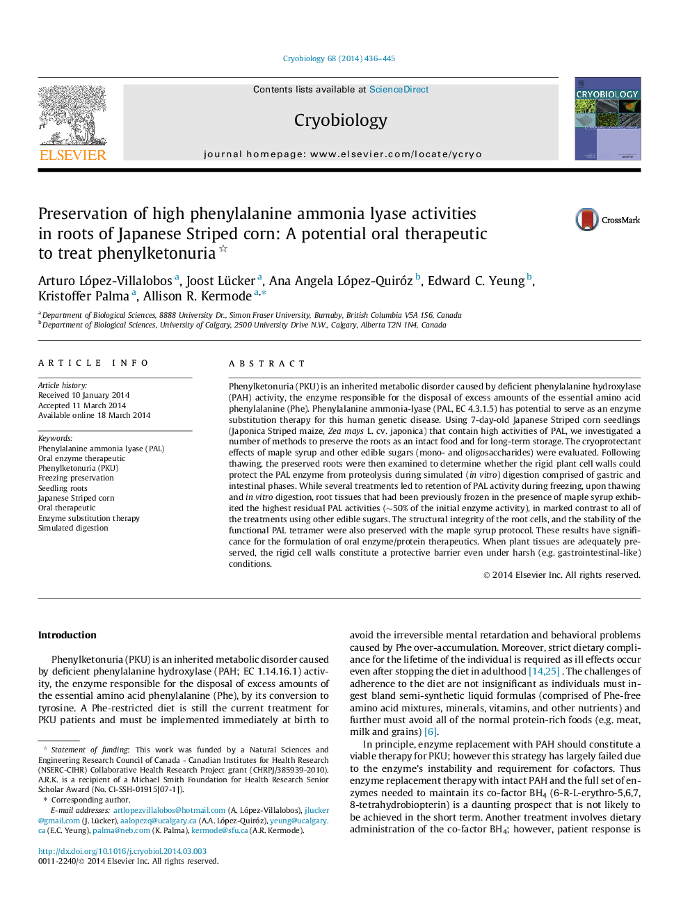 Preservation of high phenylalanine ammonia lyase activities in roots of Japanese Striped corn: A potential oral therapeutic to treat phenylketonuria 