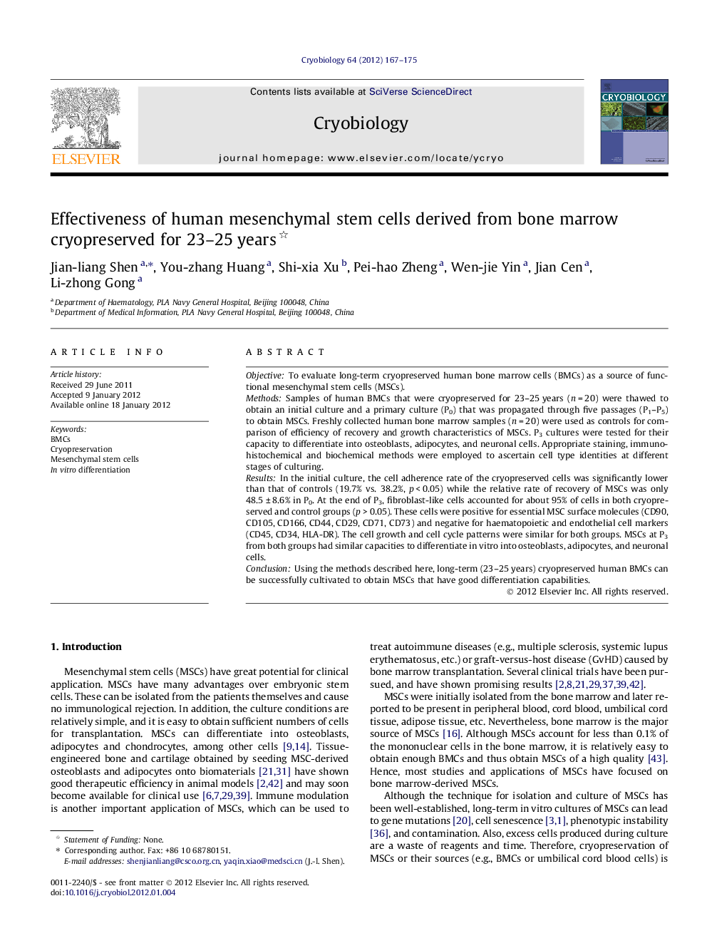 Effectiveness of human mesenchymal stem cells derived from bone marrow cryopreserved for 23–25 years 