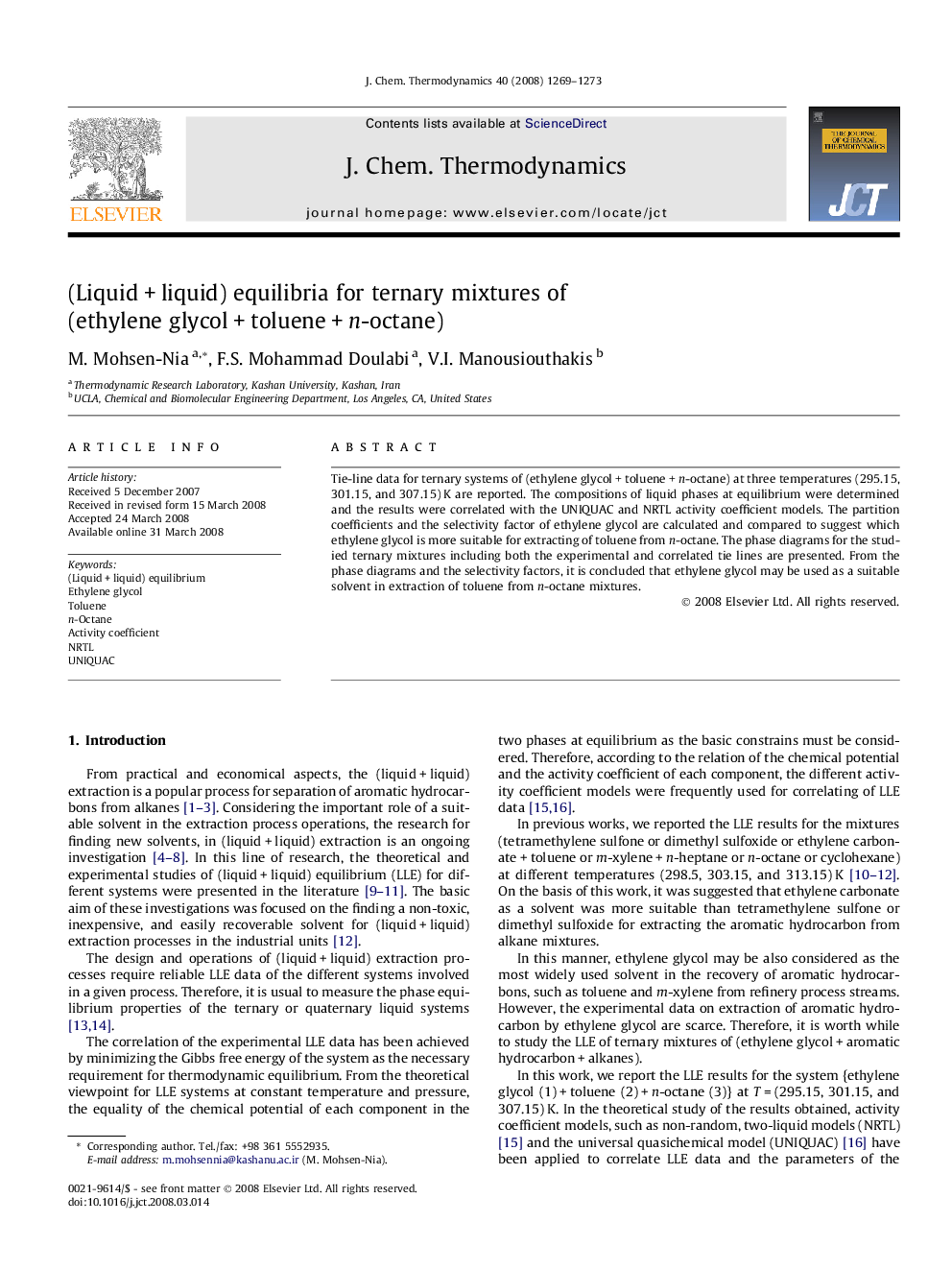 (Liquid + liquid) equilibria for ternary mixtures of (ethylene glycol + toluene + n-octane)