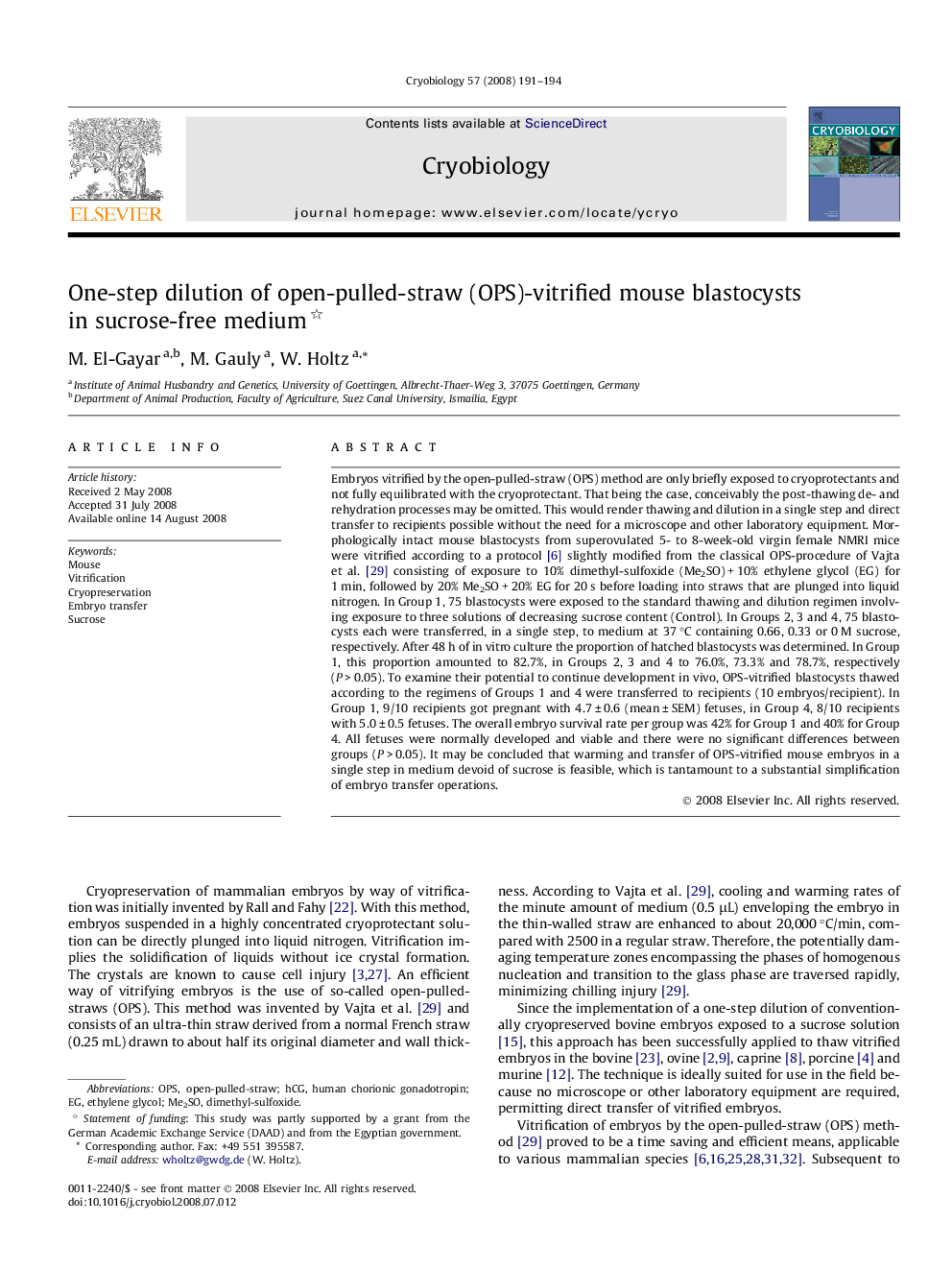 One-step dilution of open-pulled-straw (OPS)-vitrified mouse blastocysts in sucrose-free medium 