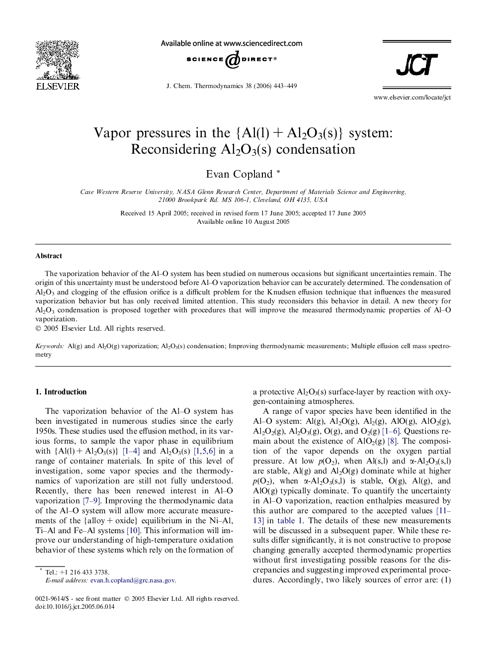 عکس صفحه اول مقاله: Vapor pressures in the {Al(l) + Al2O3(s)} system: Reconsidering Al2O3(s) condensation Vapor pressures in the {Al(l) + Al2O3(s)} system: Reconsidering Al2O3(s) condensation