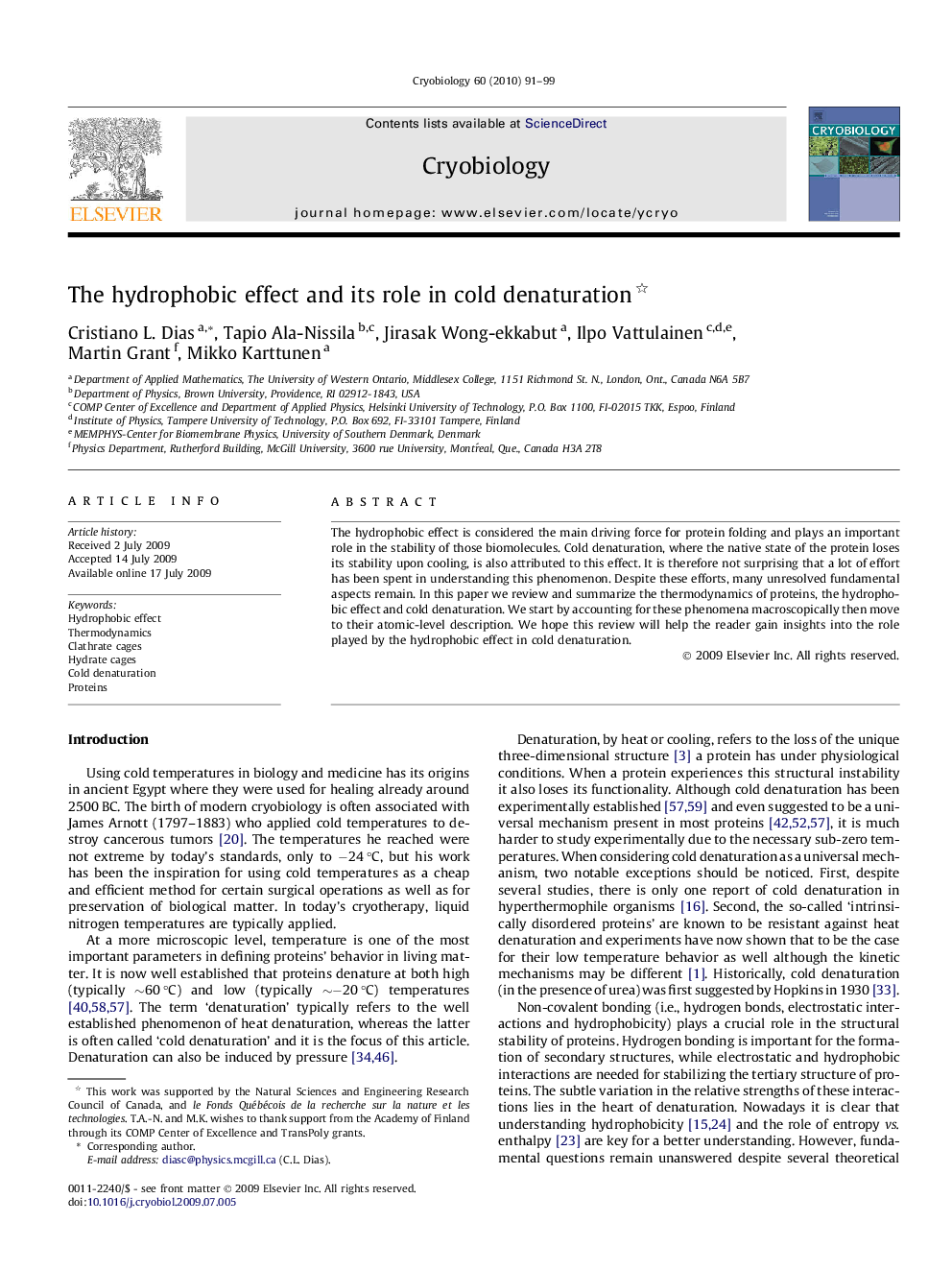 The hydrophobic effect and its role in cold denaturation 