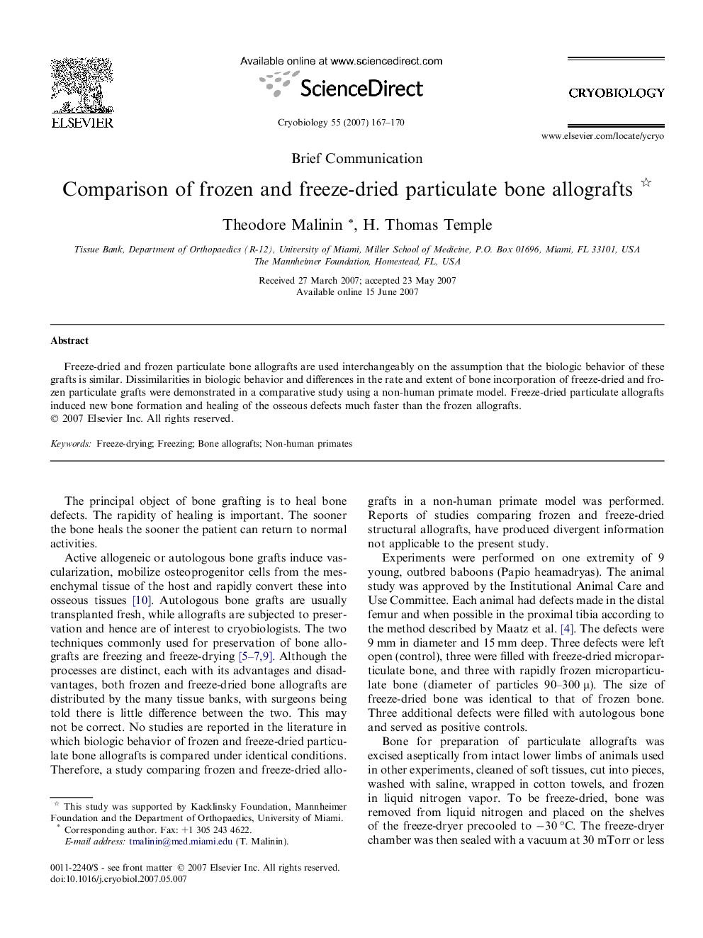 Comparison of frozen and freeze-dried particulate bone allografts 