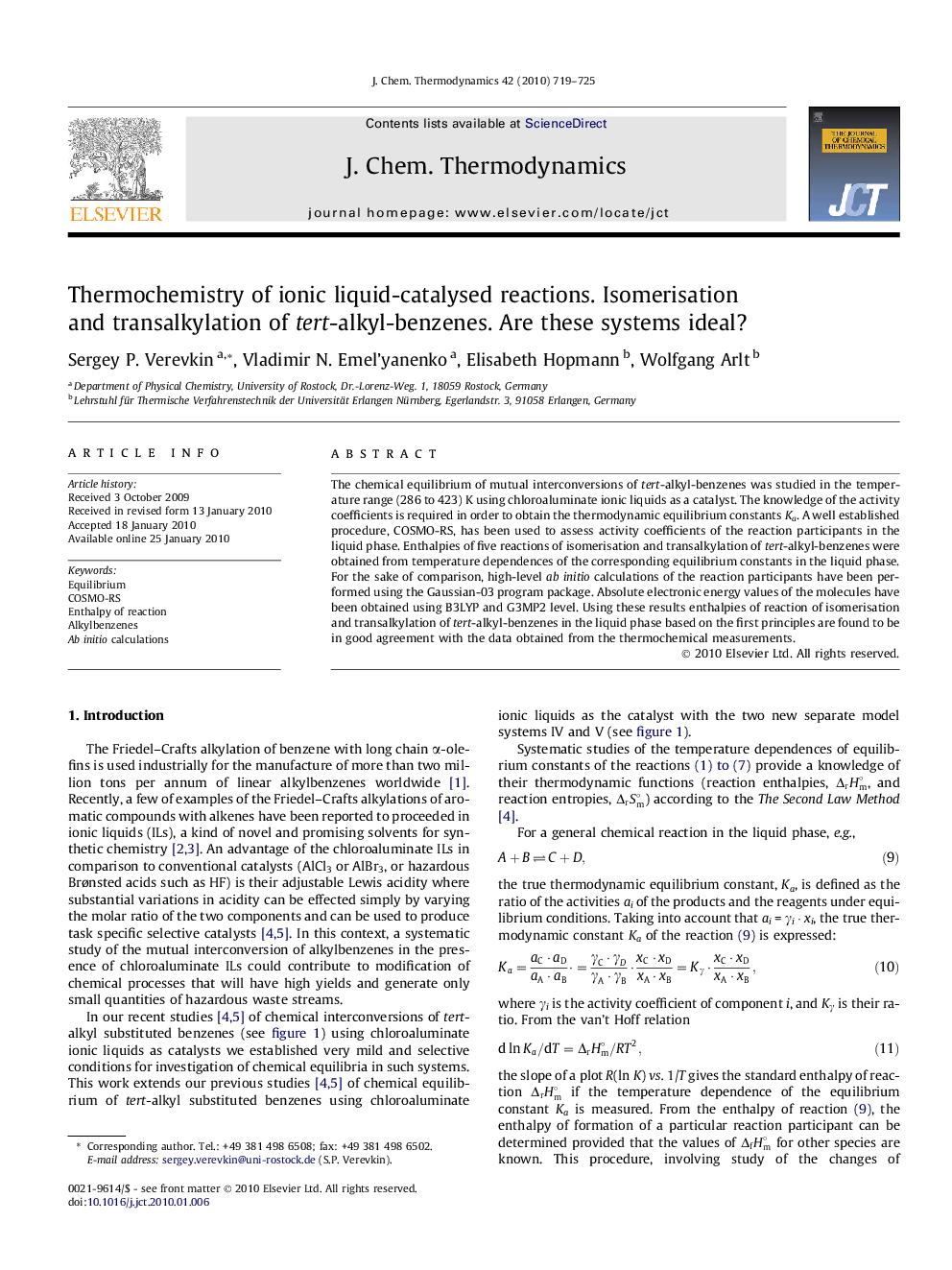 Thermochemistry of ionic liquid-catalysed reactions. Isomerisation and transalkylation of tert-alkyl-benzenes. Are these systems ideal?