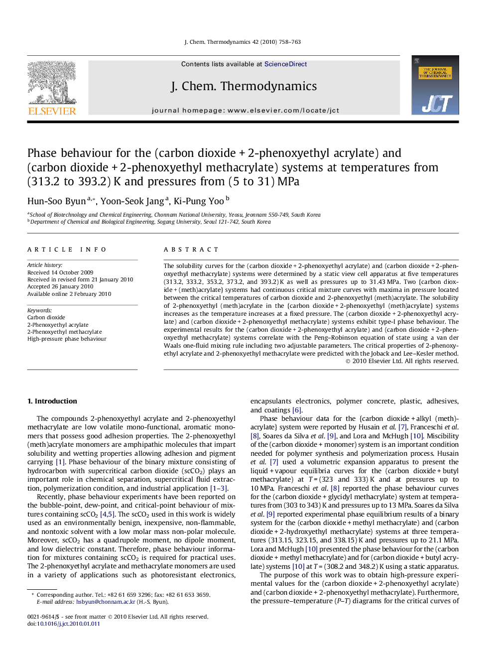Phase behaviour for the (carbon dioxide + 2-phenoxyethyl acrylate) and (carbon dioxide + 2-phenoxyethyl methacrylate) systems at temperatures from (313.2 to 393.2) K and pressures from (5 to 31) MPa