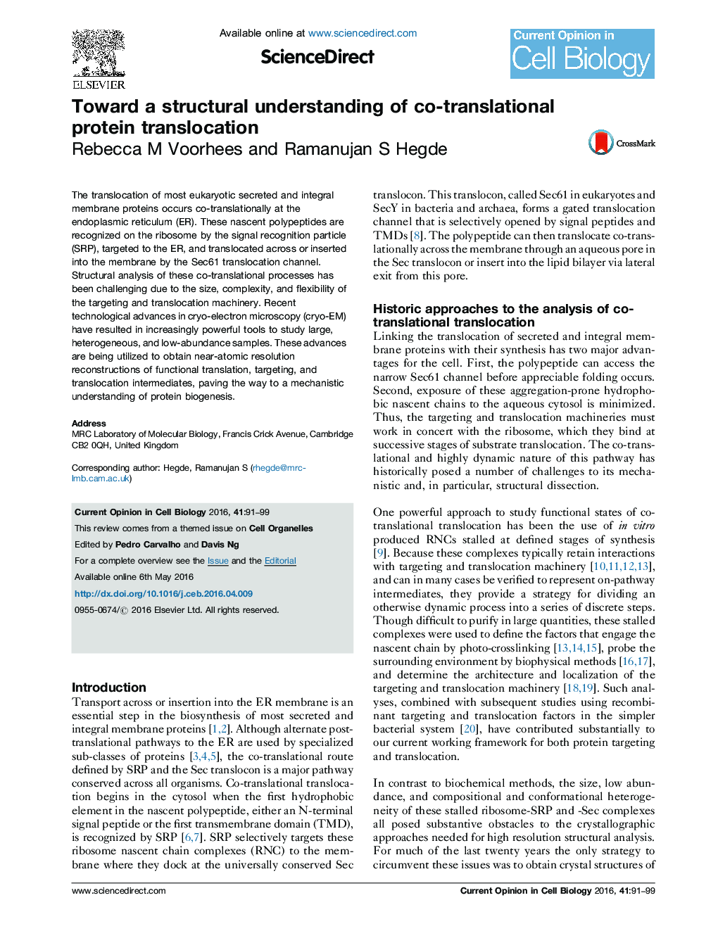 Toward a structural understanding of co-translational protein translocation