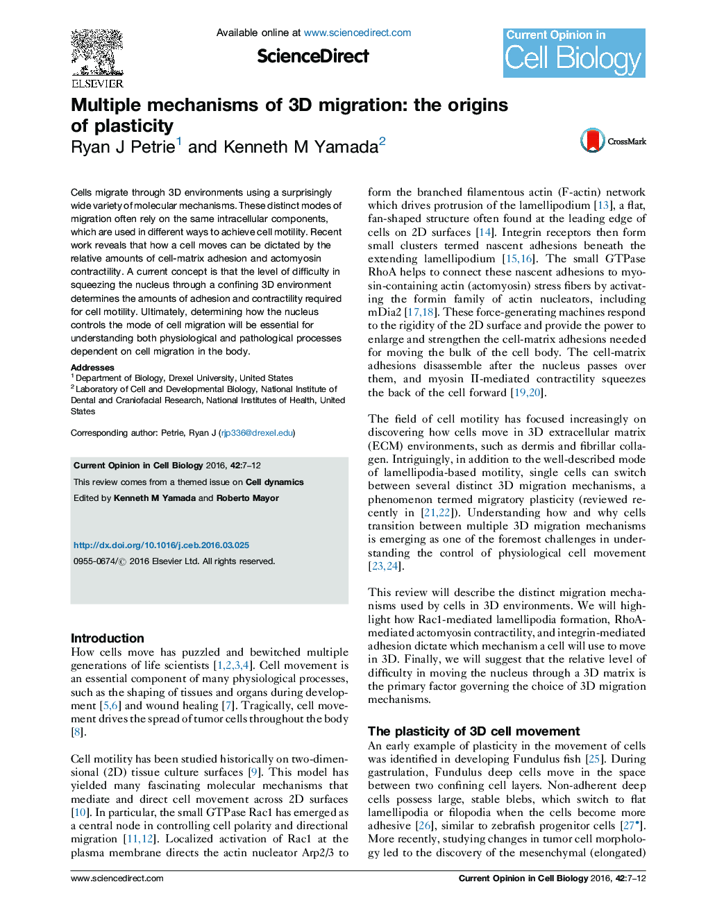 Multiple mechanisms of 3D migration: the origins of plasticity
