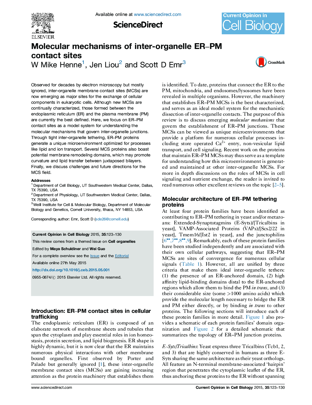 Molecular mechanisms of inter-organelle ER–PM contact sites