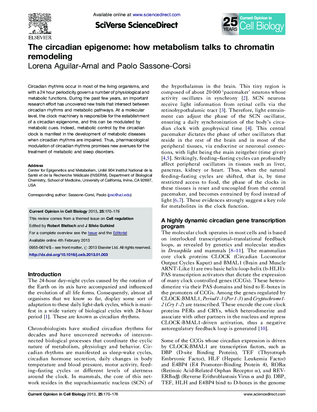 The circadian epigenome: how metabolism talks to chromatin remodeling