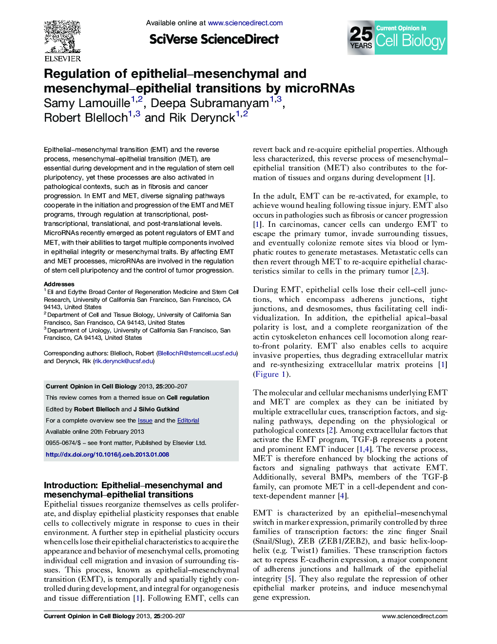 Regulation of epithelial–mesenchymal and mesenchymal–epithelial transitions by microRNAs